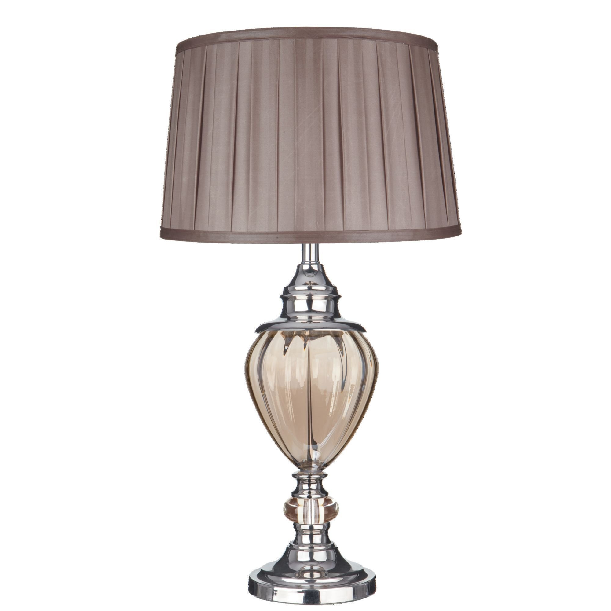 Searchlight Gill Table Lamp Amber Glass - Brown Pleated Tapered Shade