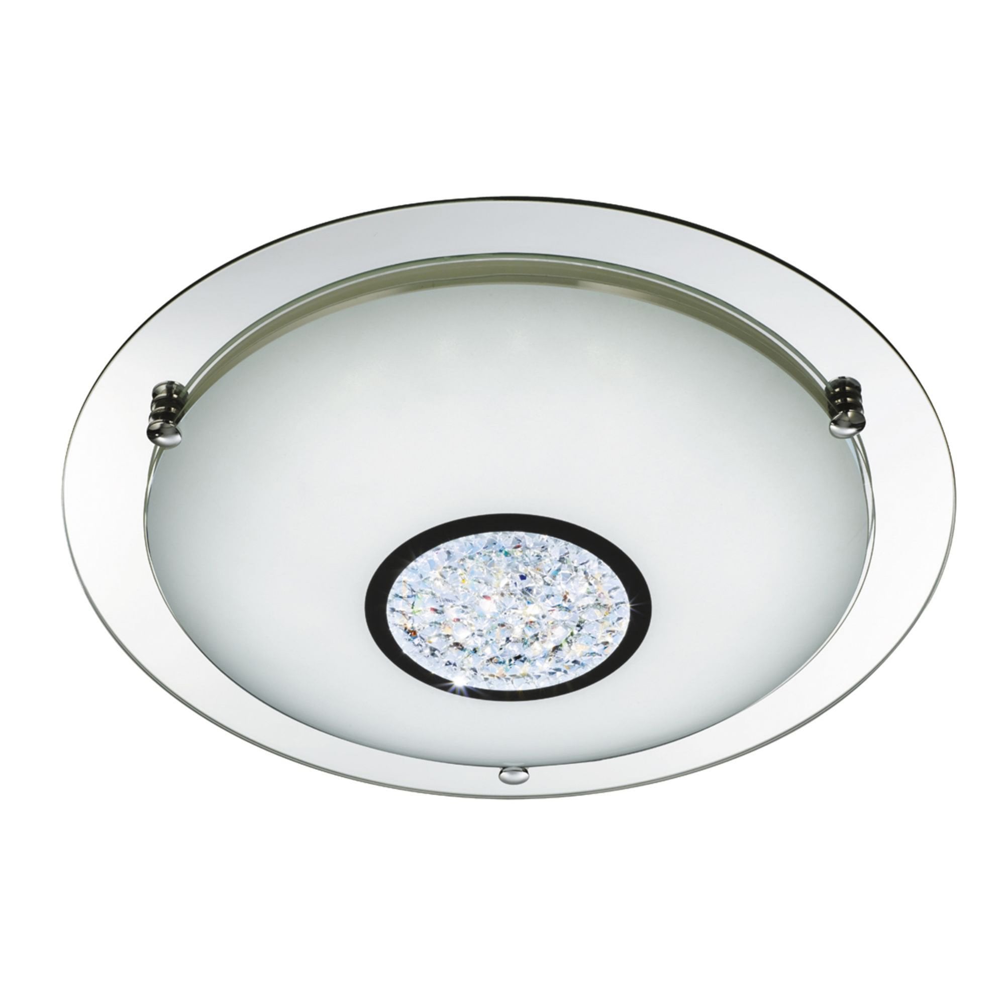 Searchlight Chrome 24 LED Flush Light With White Glass Shade & Crystal Inner Decoration IP44