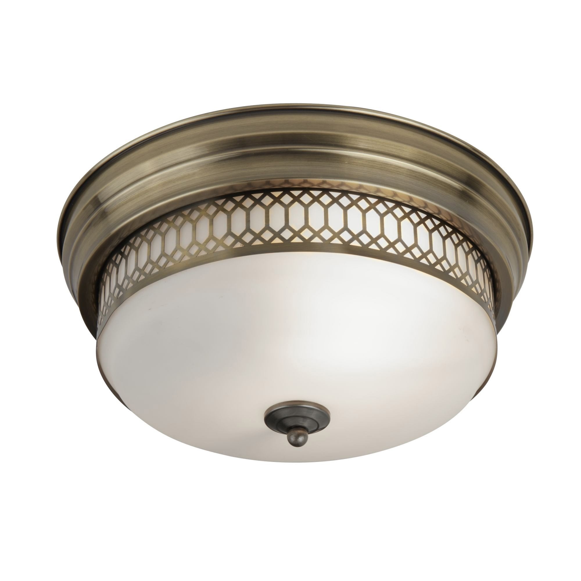 Searchlight Eastlake 2 Light Flush Fitting - Antique Brass With Opal Glass IP44