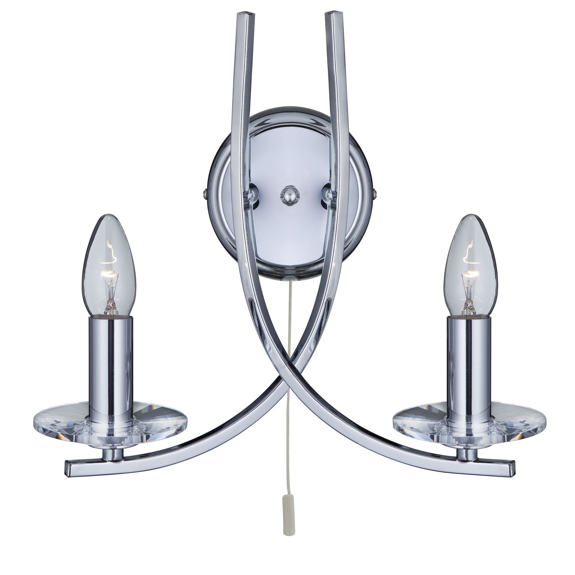Searchlight Archer Chrome 2 Light Wall Bracket With Clear Glass Sconces