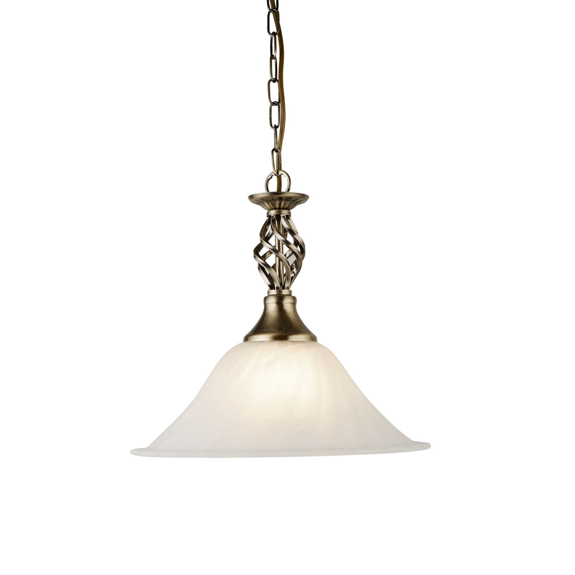 Searchlight Caird Antique Brass Pendant Light With Marble Glass Shade