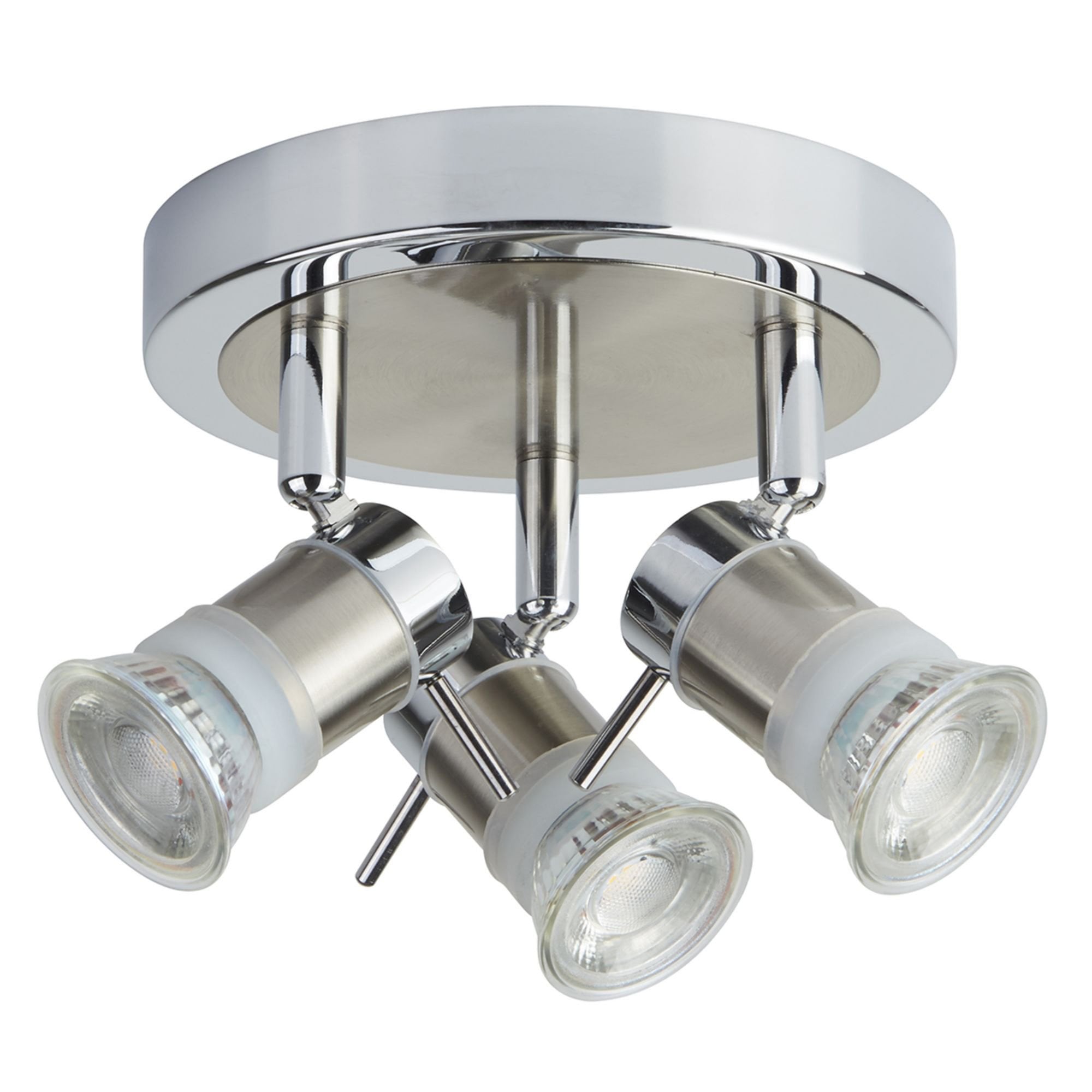 Searchlight Antonio LED IP44 Chrome & Satin Silver 3 Light Spotlight, Adjustable