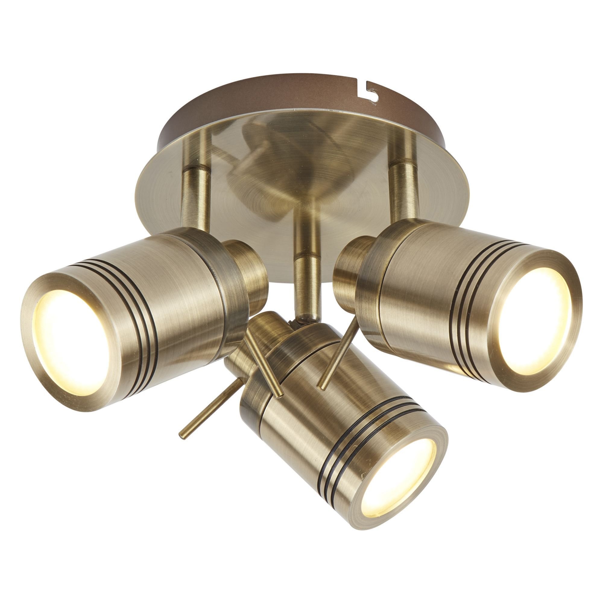 Searchlight Saker 3 Light IP44 Bathroom Spot Plate, Antique Brass