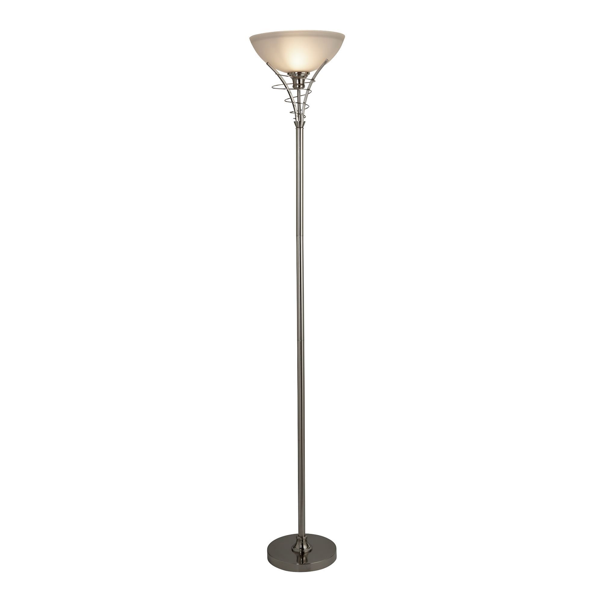 Searchlight Langrove Satin Silver Floor Lamp With Twist Centre & Dome Opal Glass