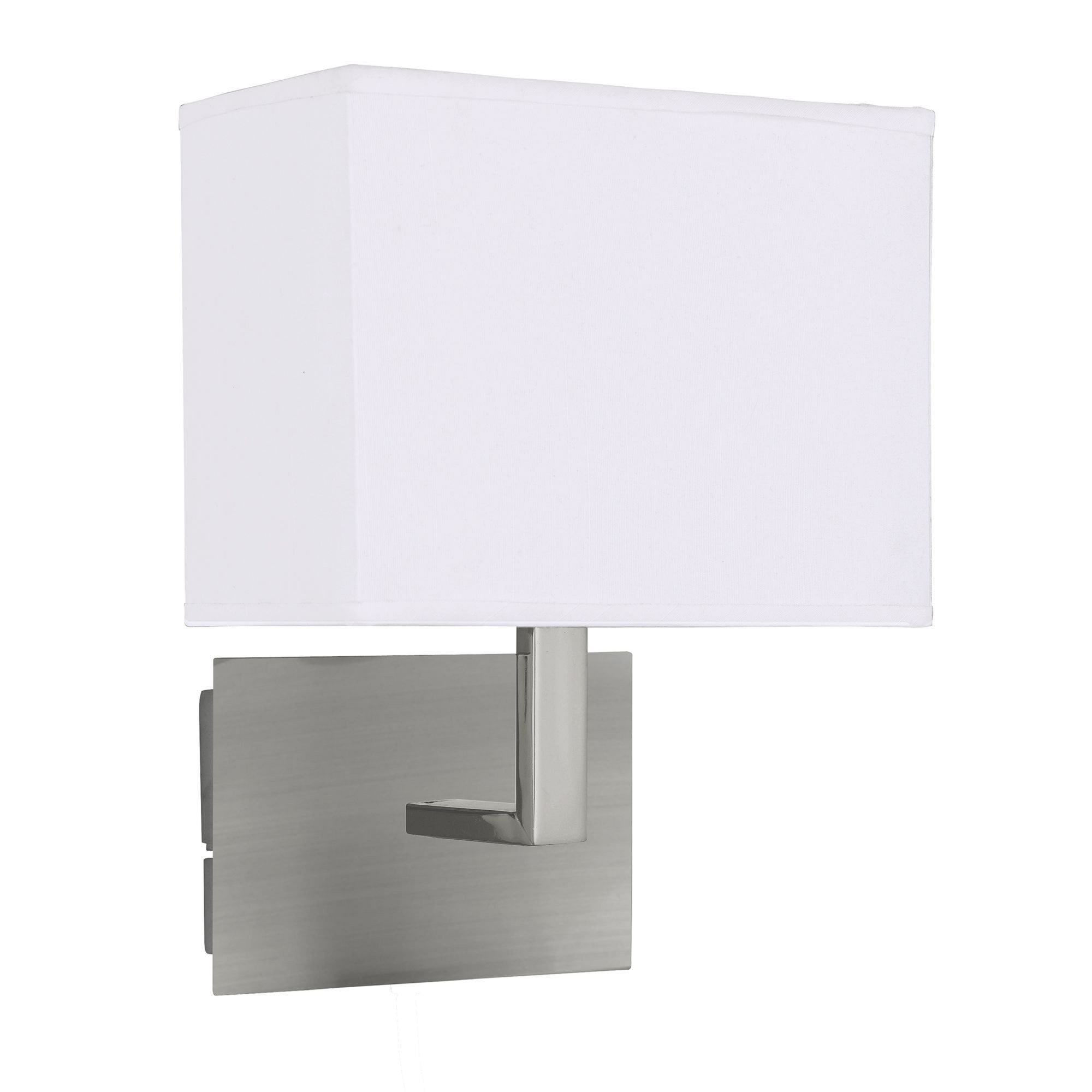 Searchlight Satin Silver Wall Light With White Rectangular Fabric Shade, Black Switch