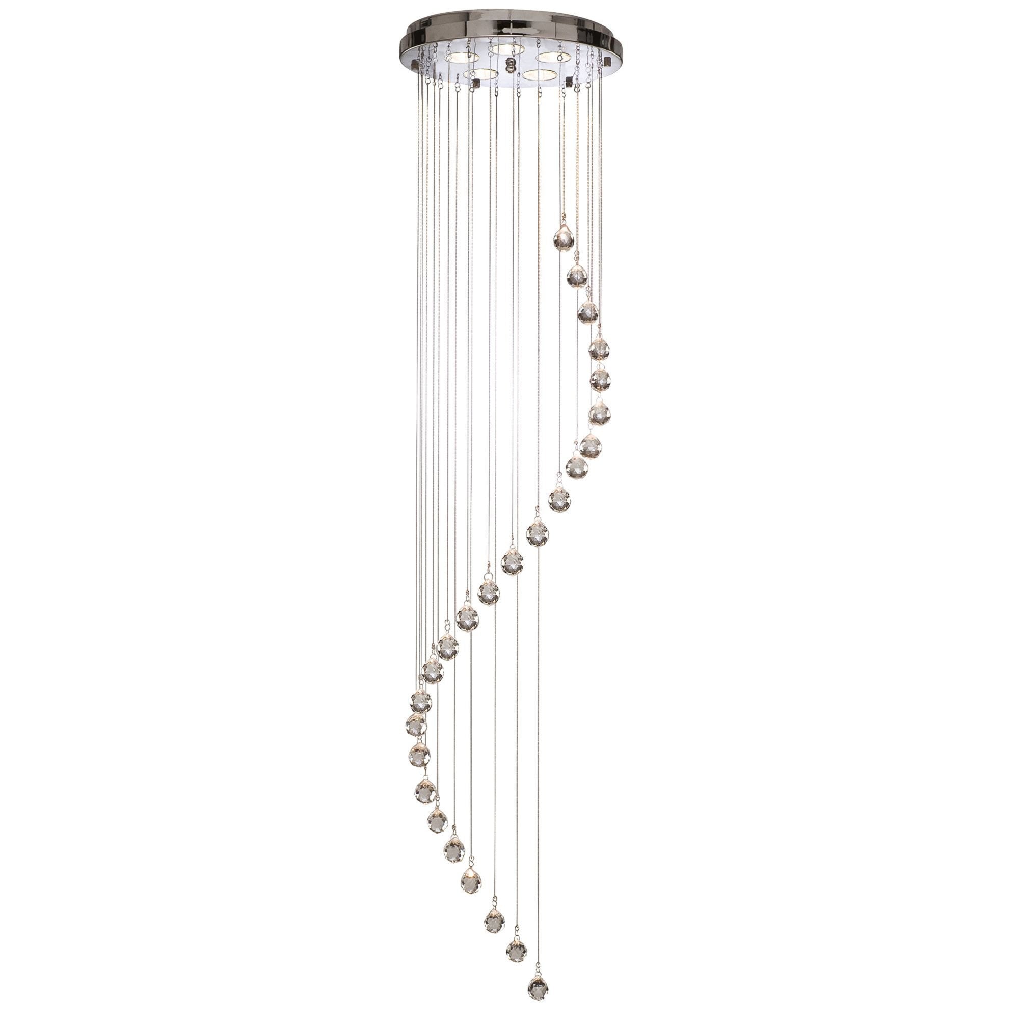 Searchlight Chrome 5 Light Multi - Drop Pendant, Crystal Balls, Adjustable Height