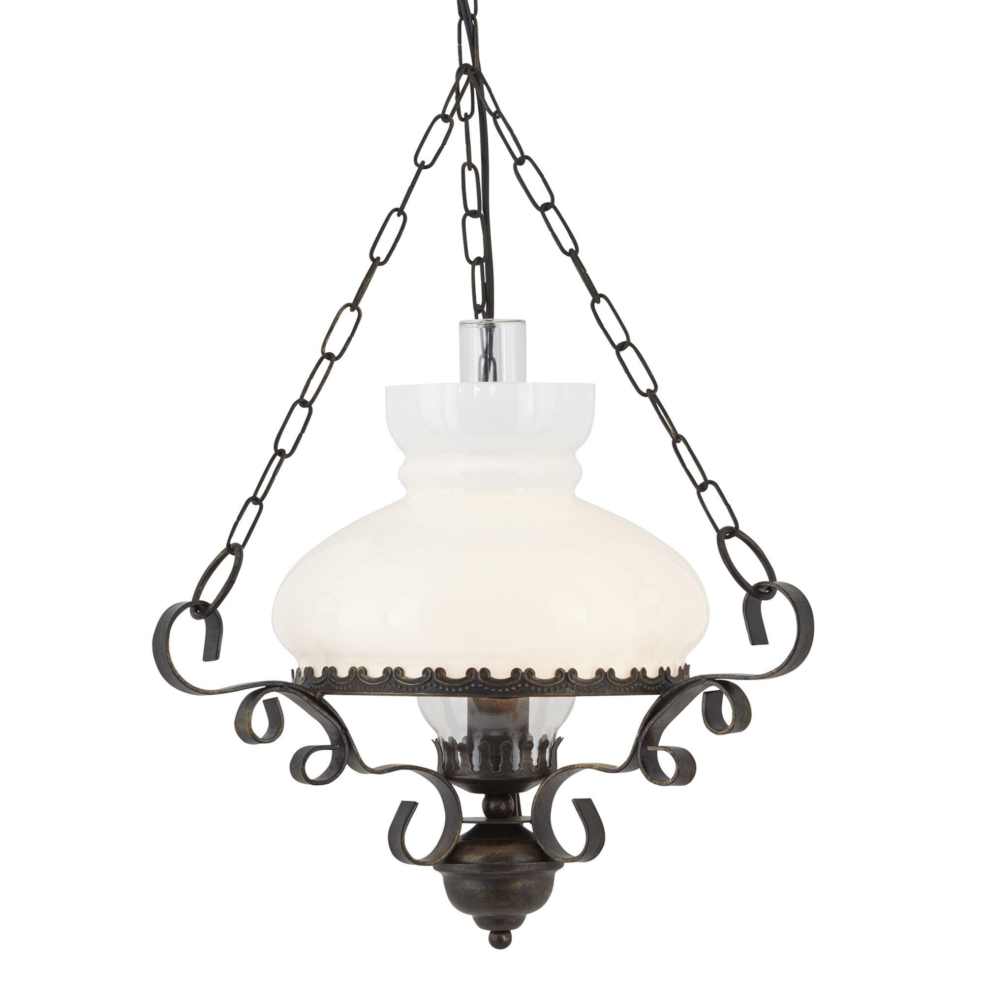 Searchlight Redgrave Wrought Iron Oil Lantern With Opal Glass Diffuser
