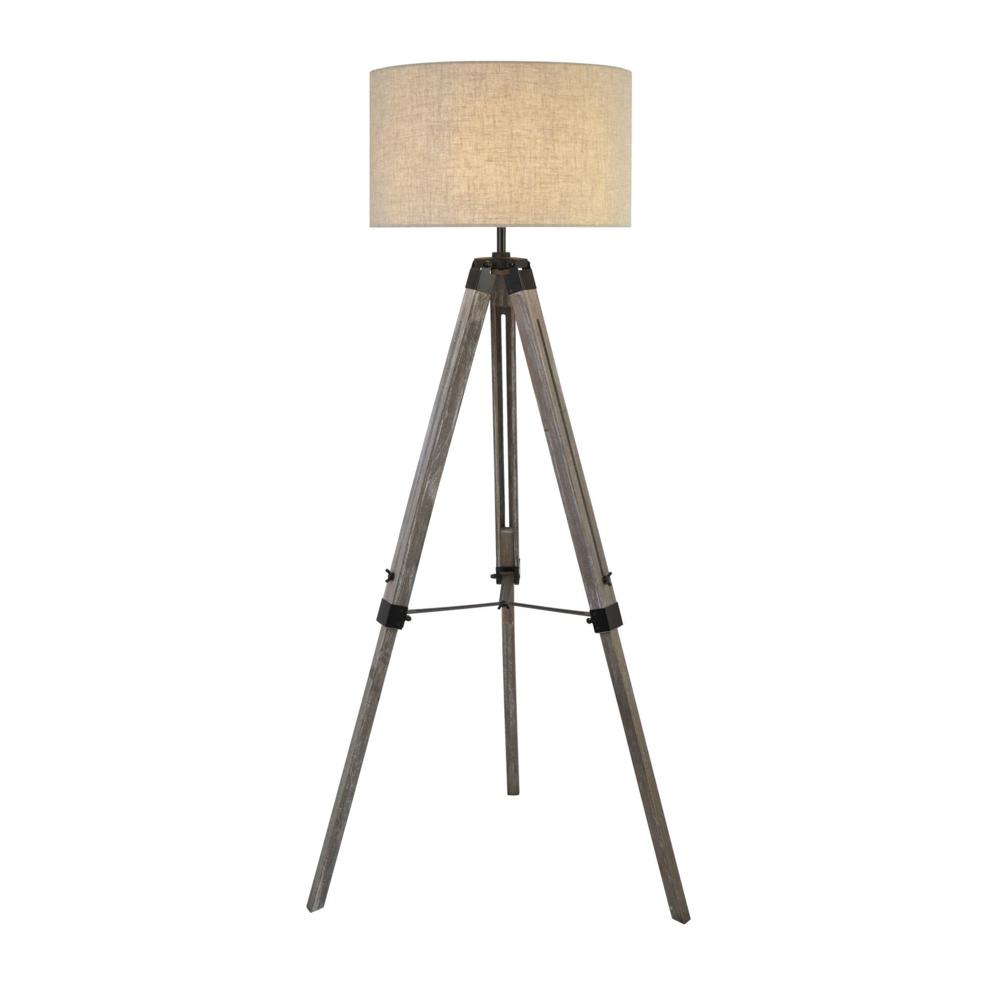Searchlight Earle Floor Lamp, Washed Brown Base, Linen Drum Shade