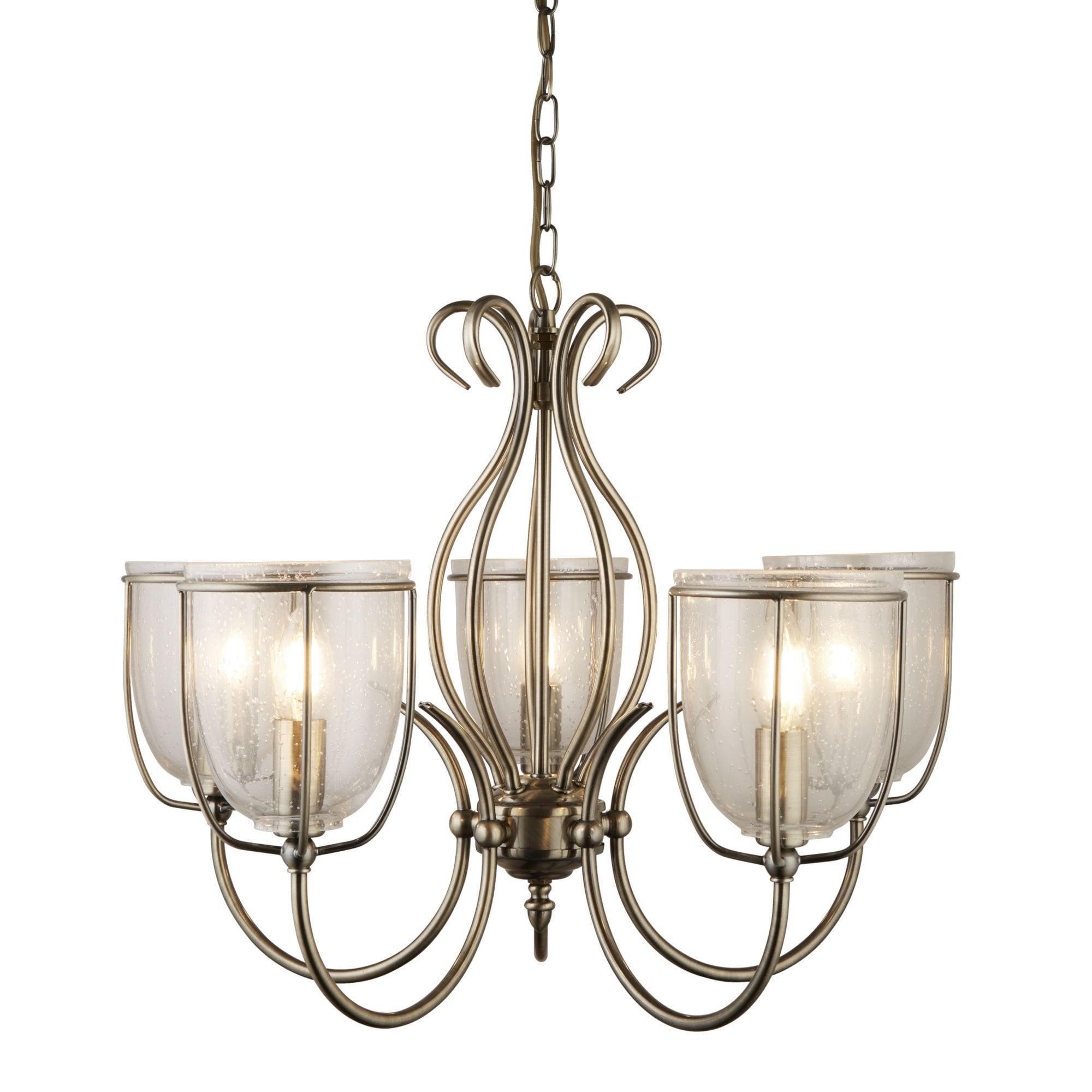 Searchlight Sims Antique Brass 5 Light Fitting With Clear Seeded Glass Shades