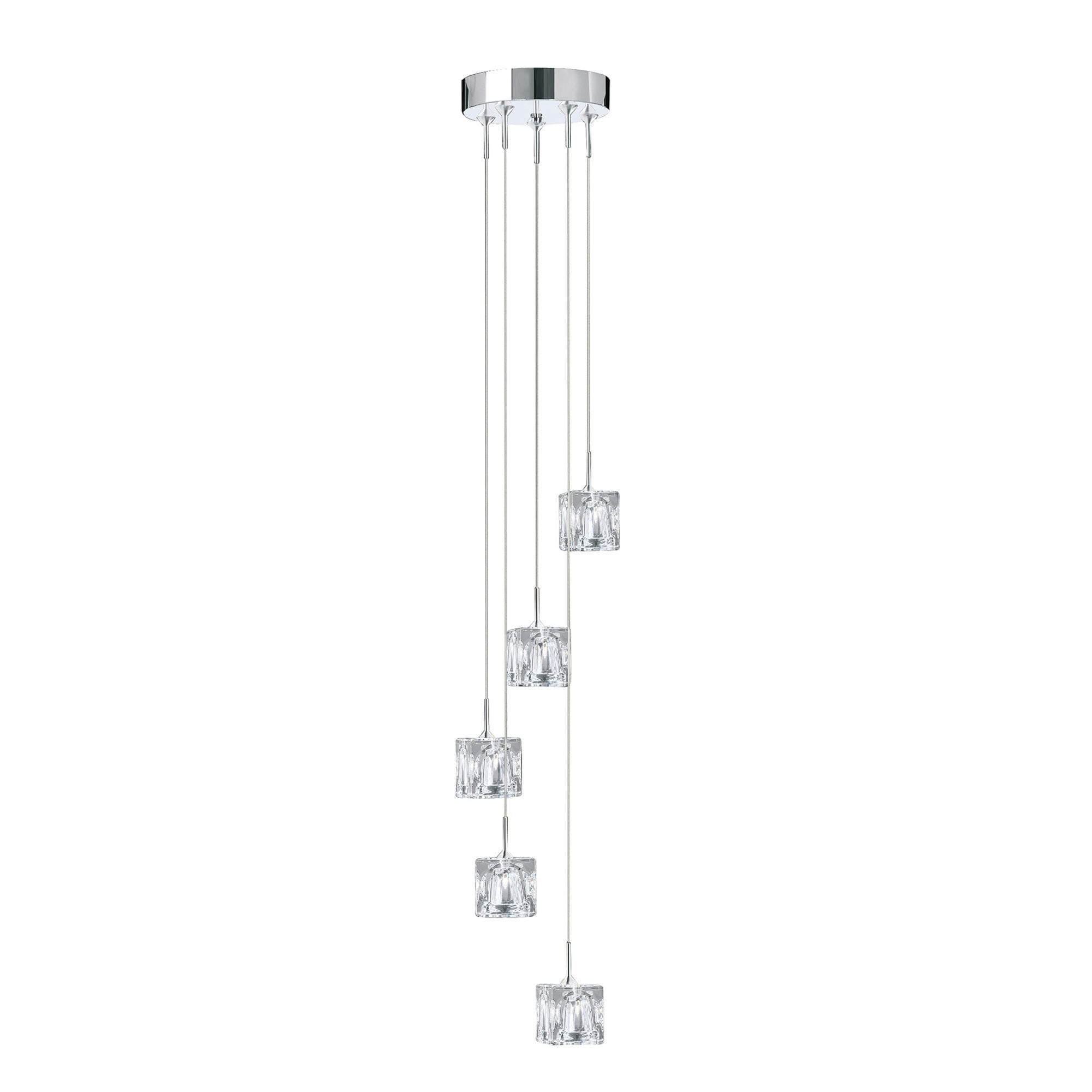 Searchlight Imrie LED - 5 Light Multi - Drop, Clear Glass Shades, Chrome