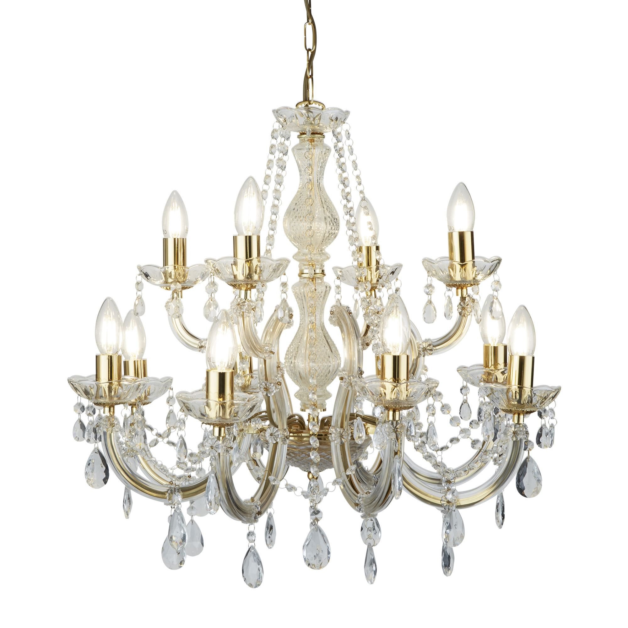 Searchlight Maple 12 Light Chandelier - Polished Brass & Clear Acrylic