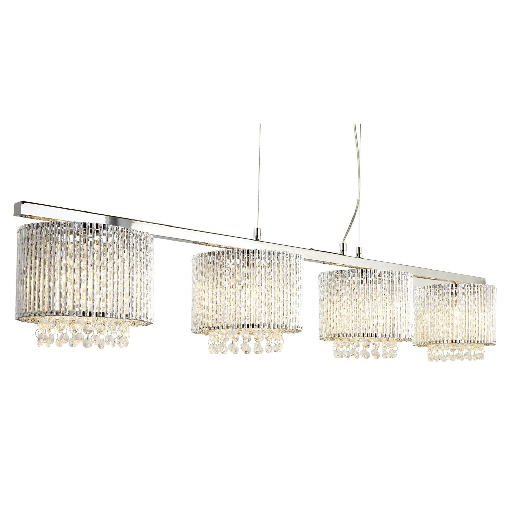 Searchlight Edgeware 4 Light Ceiling Bar, Clear Crystal Drops, Aluminium Tubes Trim, Chrome