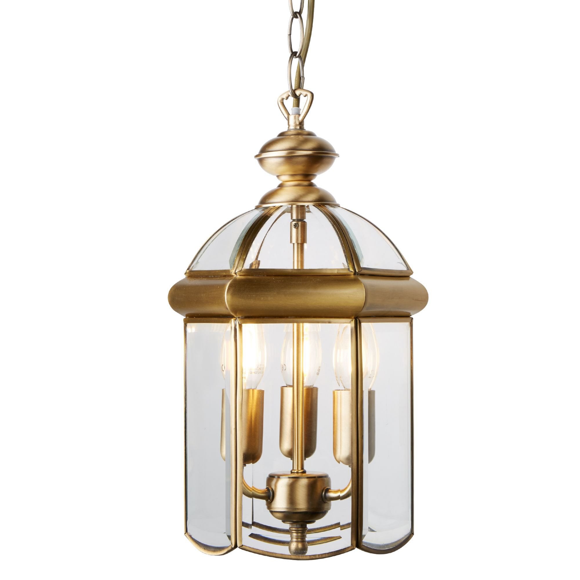 Searchlight Angela Antique Brass 3 Light Domed Lantern With Bevelled Glass Panels, Adjustable
