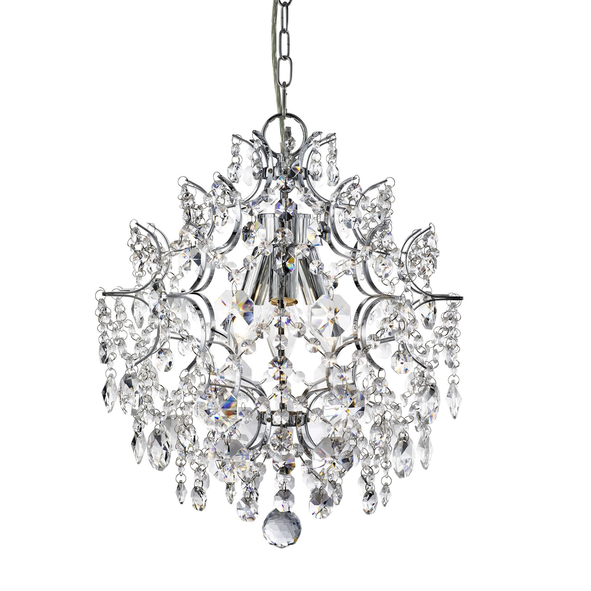 Searchlight Harry - 3 Light Pendant, Chrome With Hexagonal Crystal Drops & Buttons