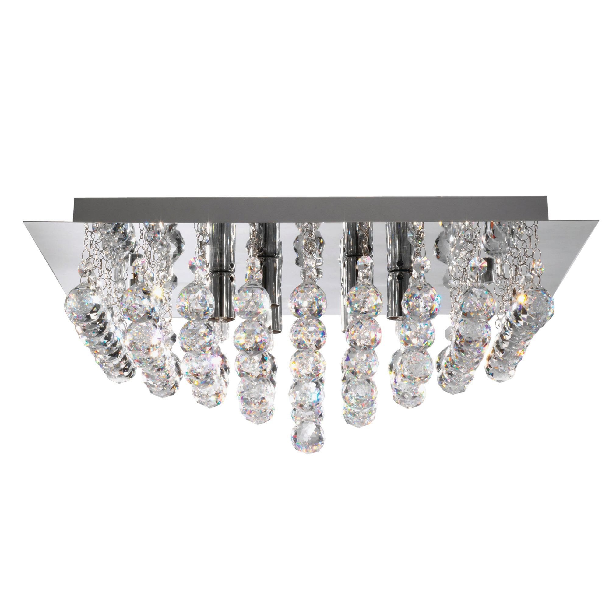 Searchlight Hampstead Chrome 6 Light Square Semi-Flush With Clear Facetted Crystal Balls