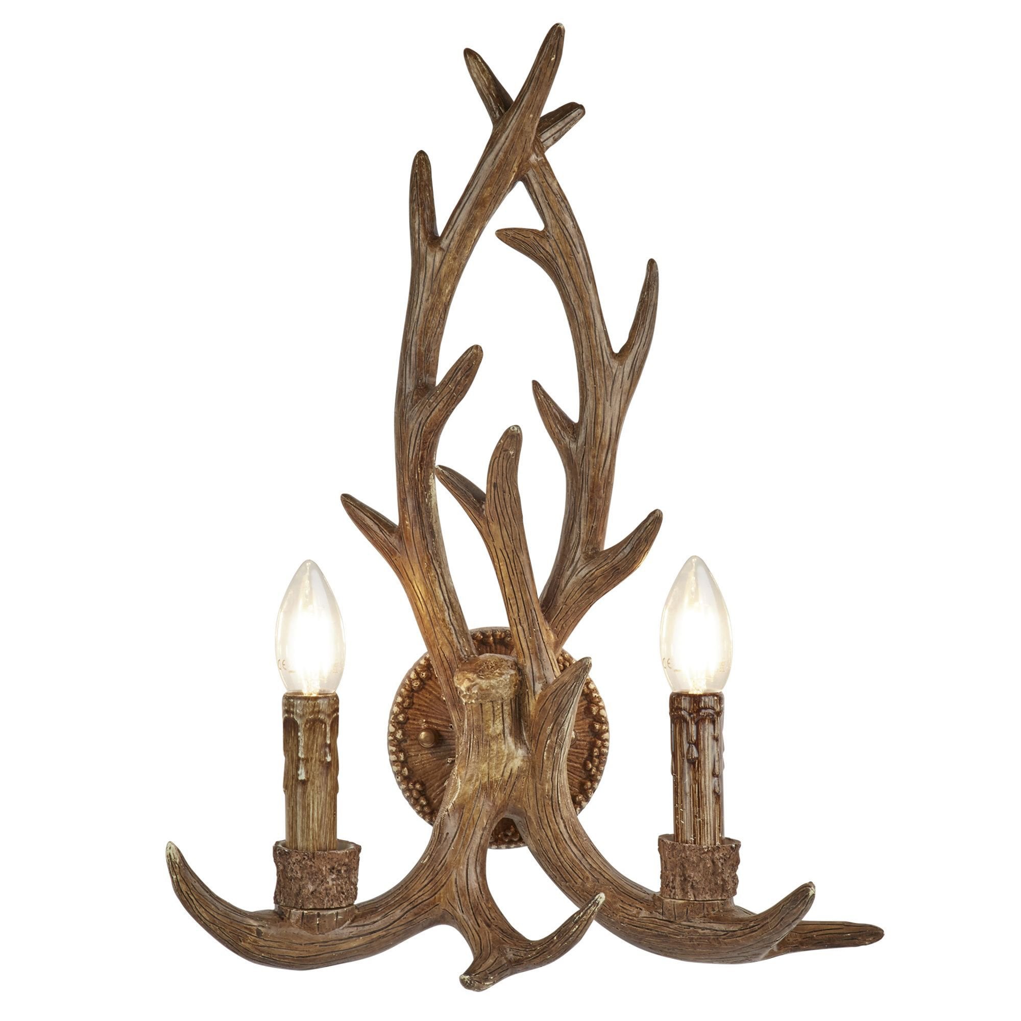 Searchlight Abercromby 2 Light Stag Wall Bracket - Rustic Brown Resin Finish