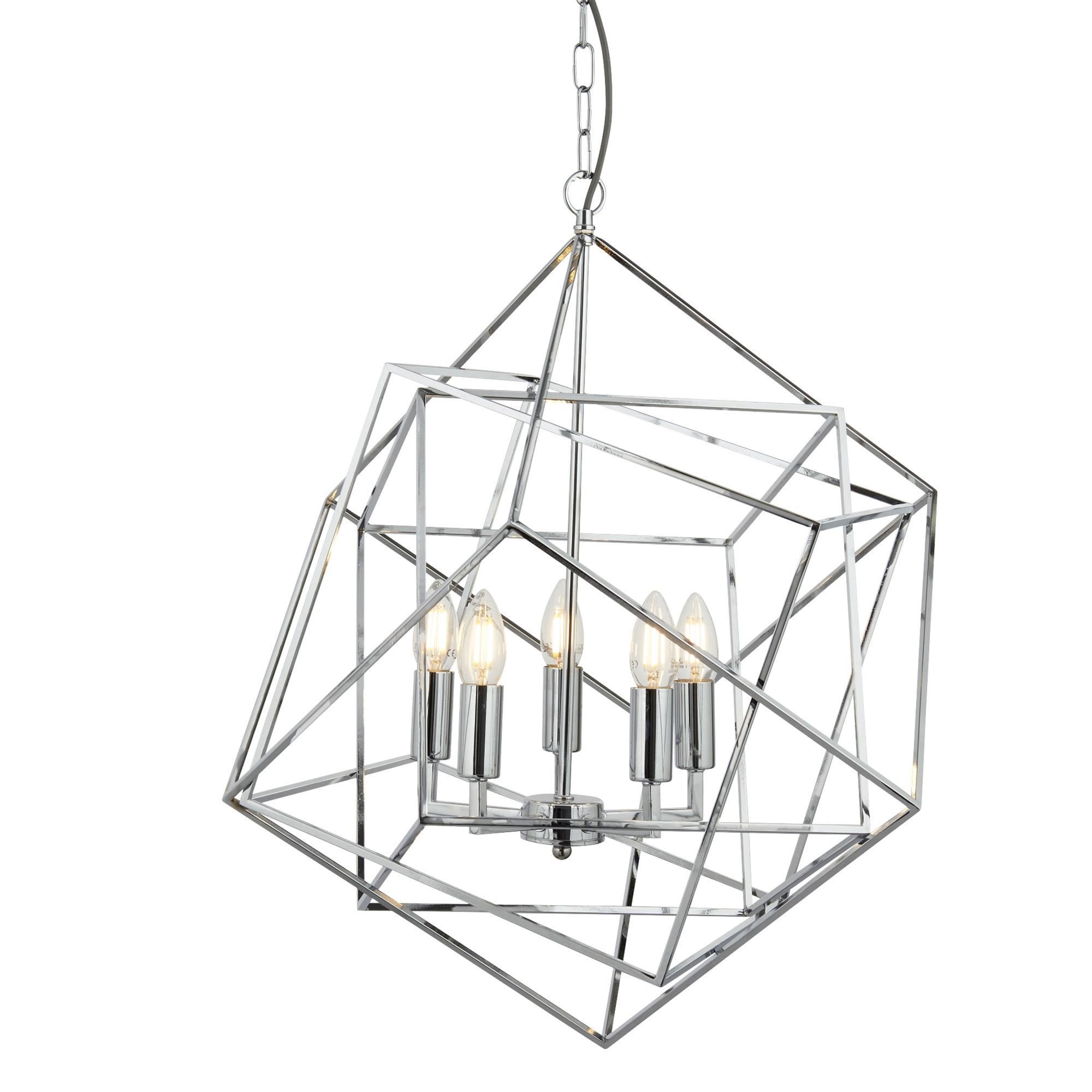 Searchlight Chaloner 5 Light Pendant, Geometric Chaloner Frame, Chrome