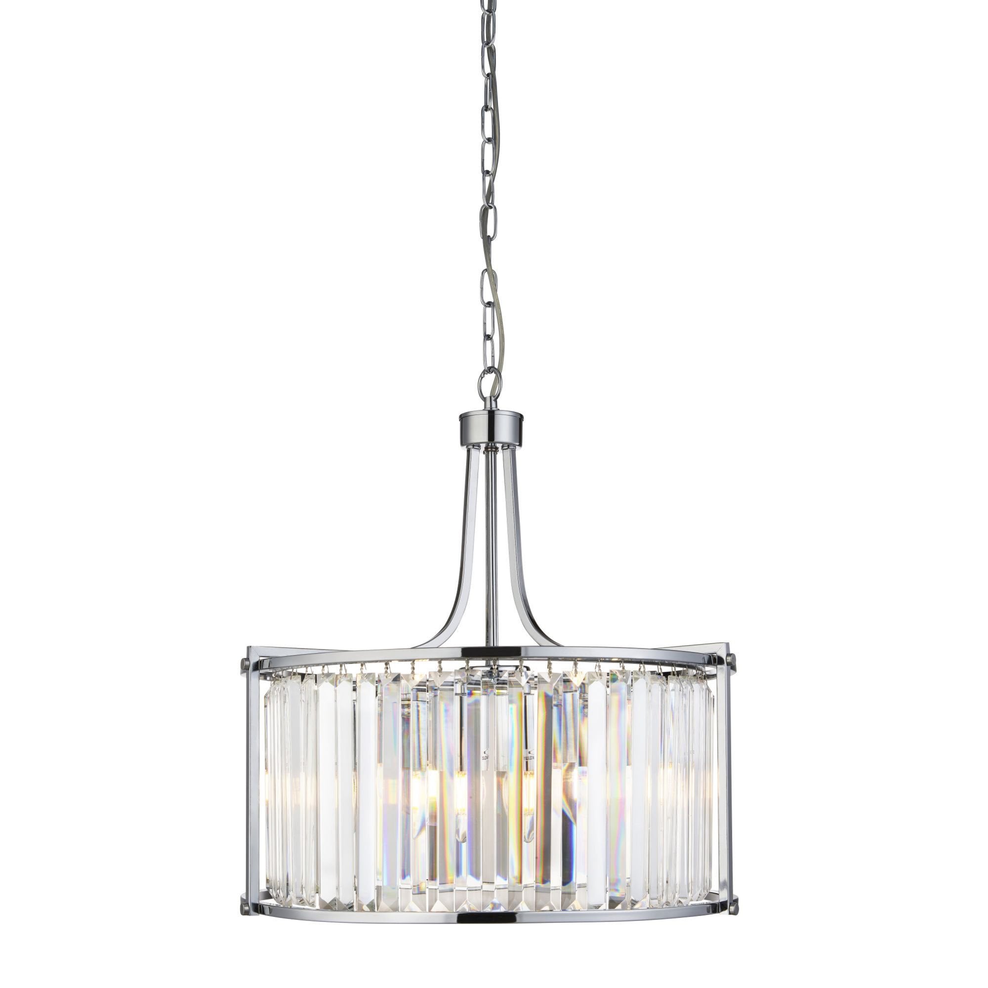 Searchlight Villier 5 Light Drum Pendant, Chrome With Crystal Glass