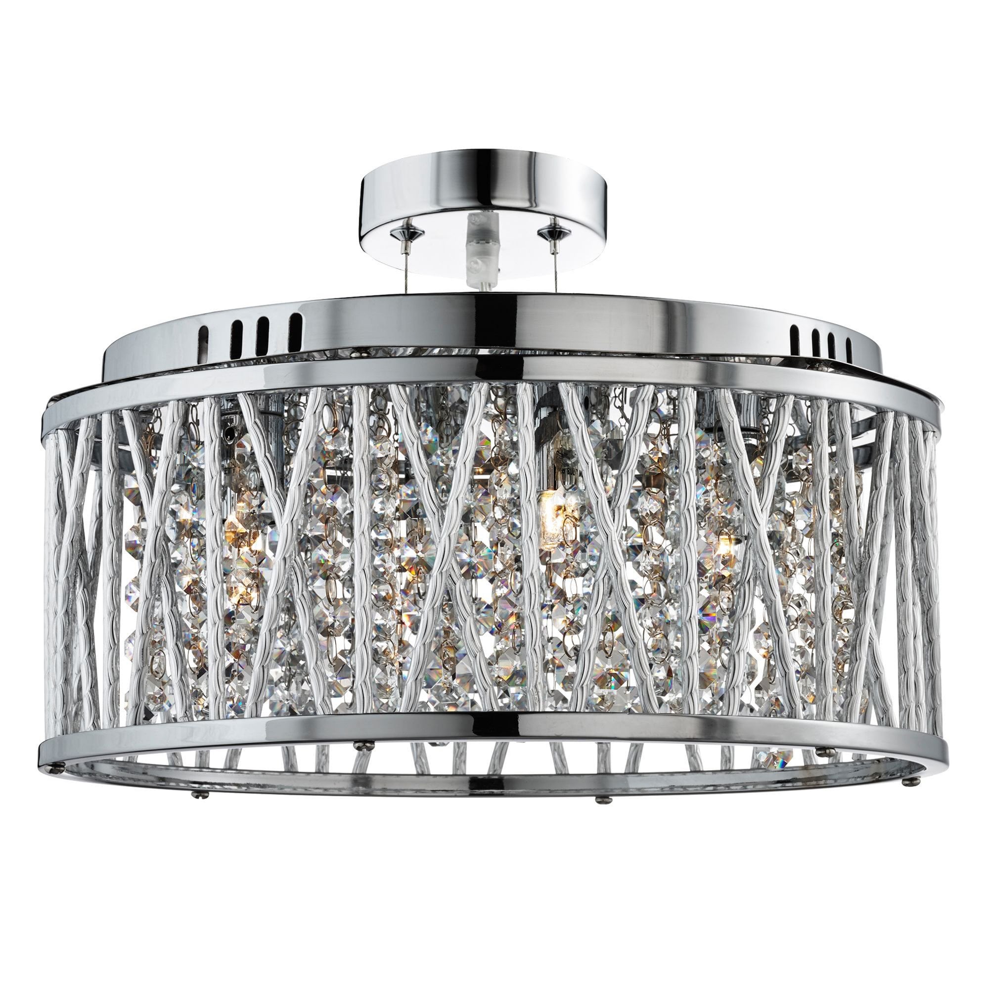 Searchlight Edgeware 5 Light Ceiling Flush/Pendant - Chrome & Clear Crystal Button Drops