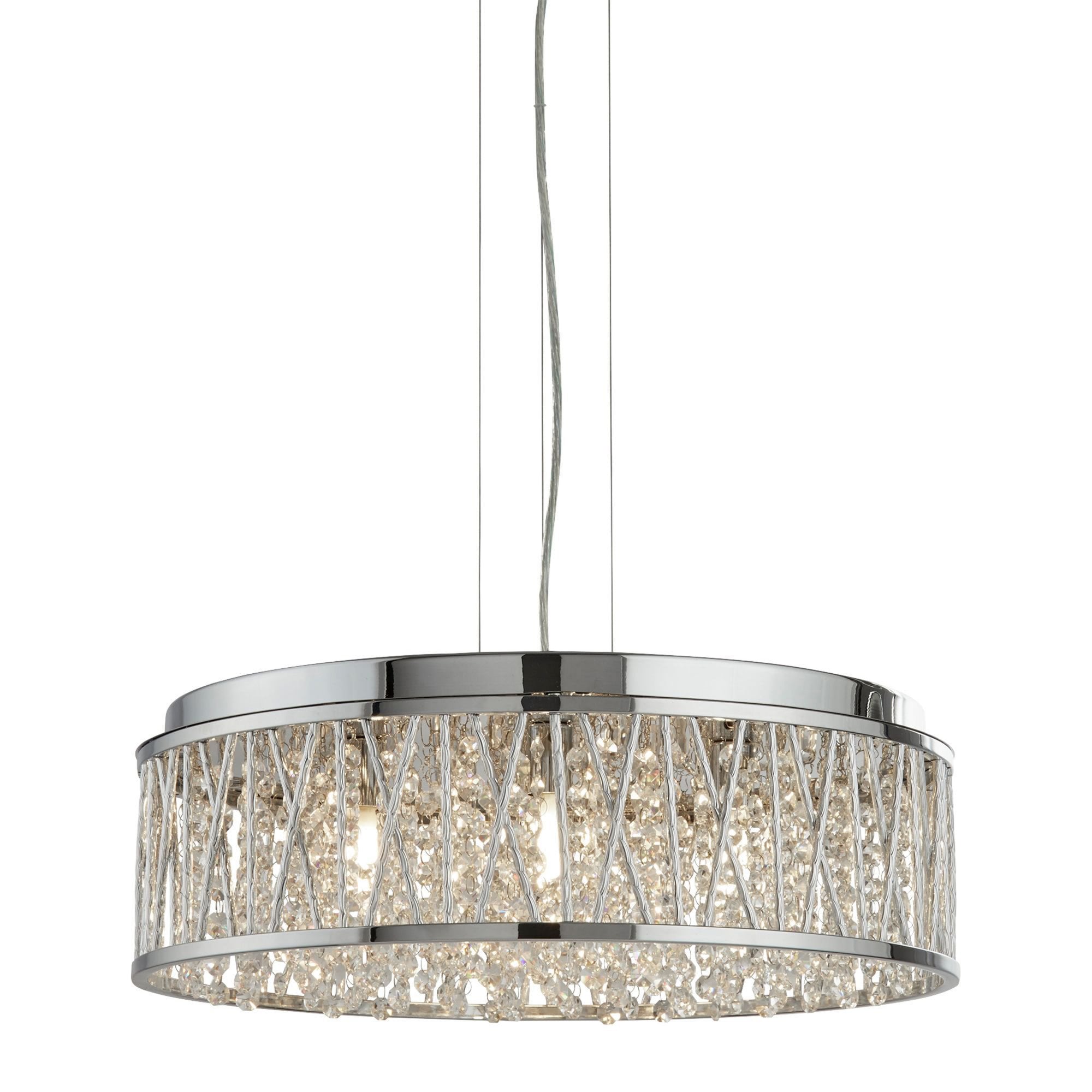 Searchlight Edgeware 7 Light Ceiling Flush/Pendant - Chrome & Clear Crystal Drops