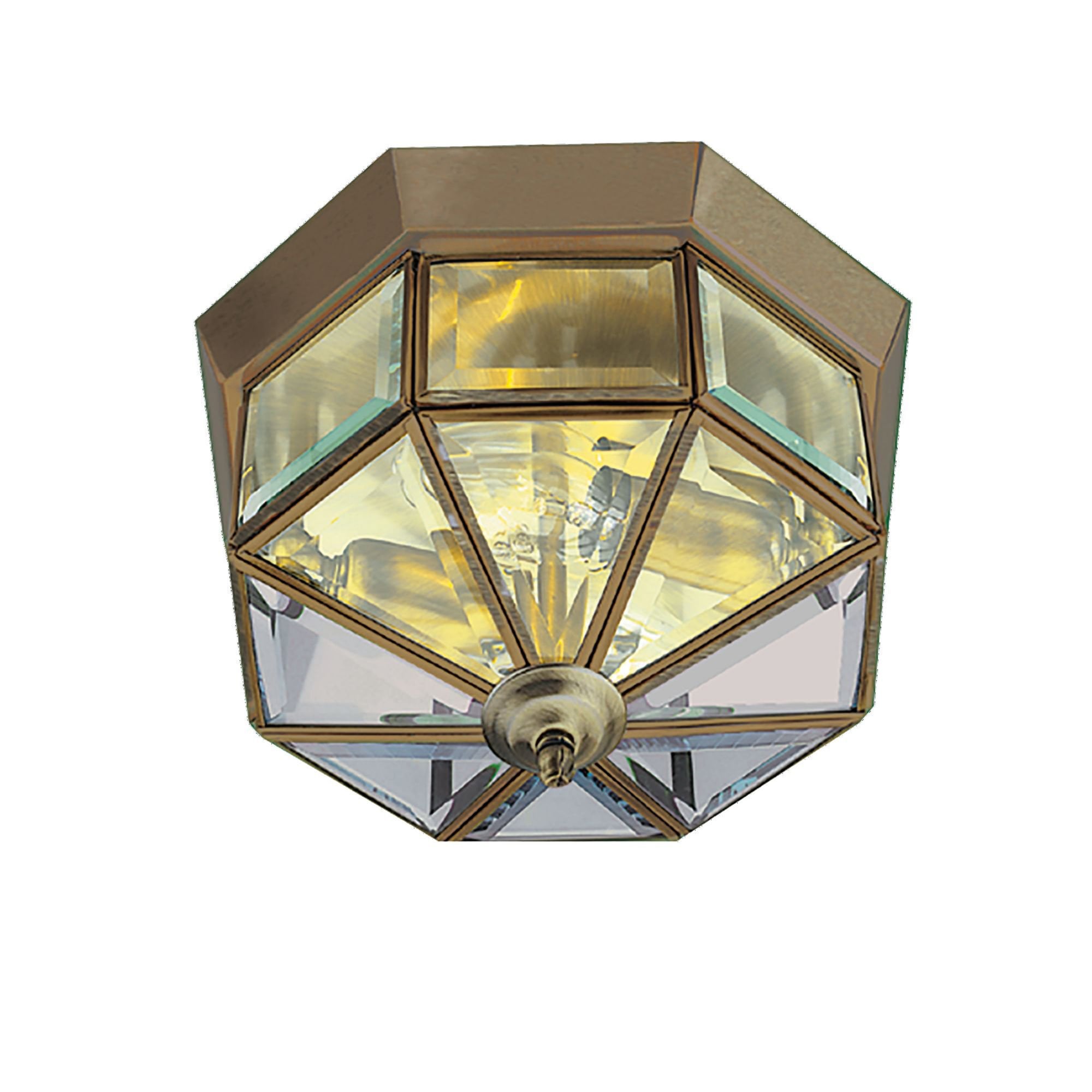 Searchlight Angela Antique Brass Flush Light With Clear Glass Fitting