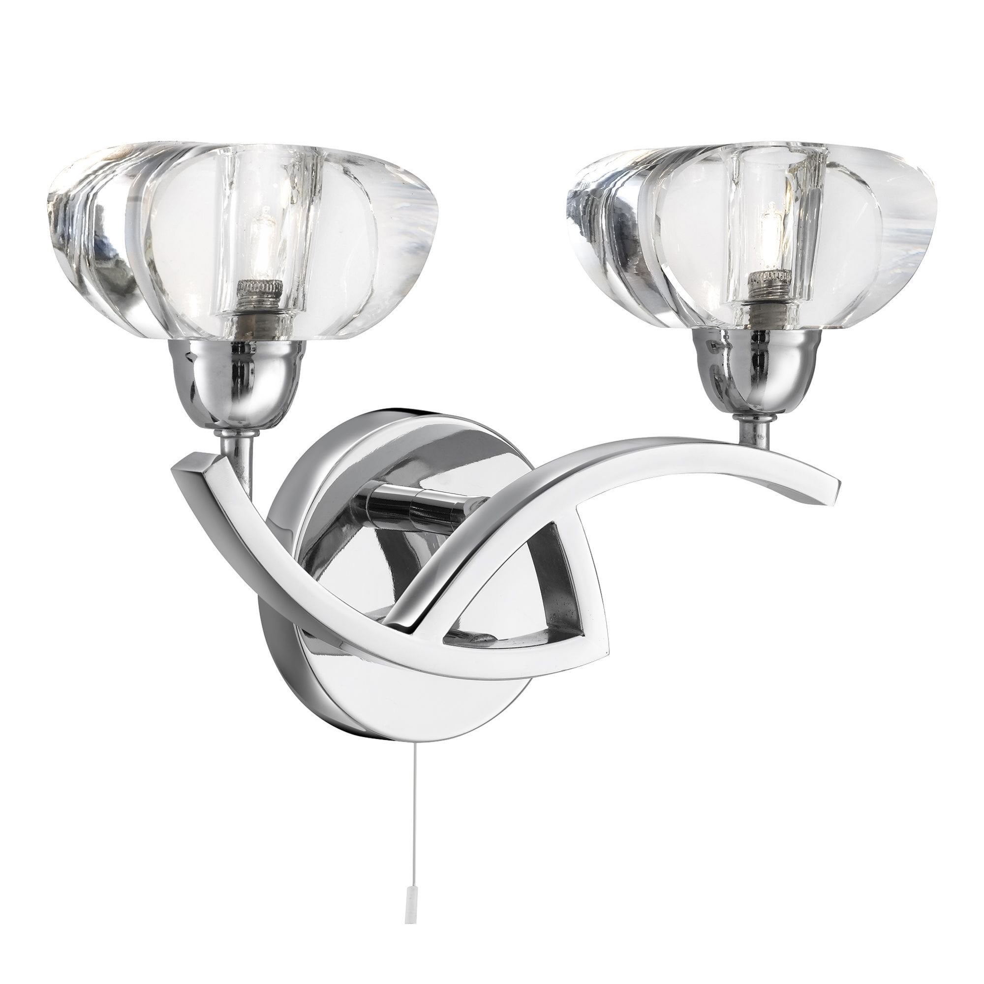 Searchlight Selborne Chrome 2 Light Curved Wall Bracket With Clear Glass