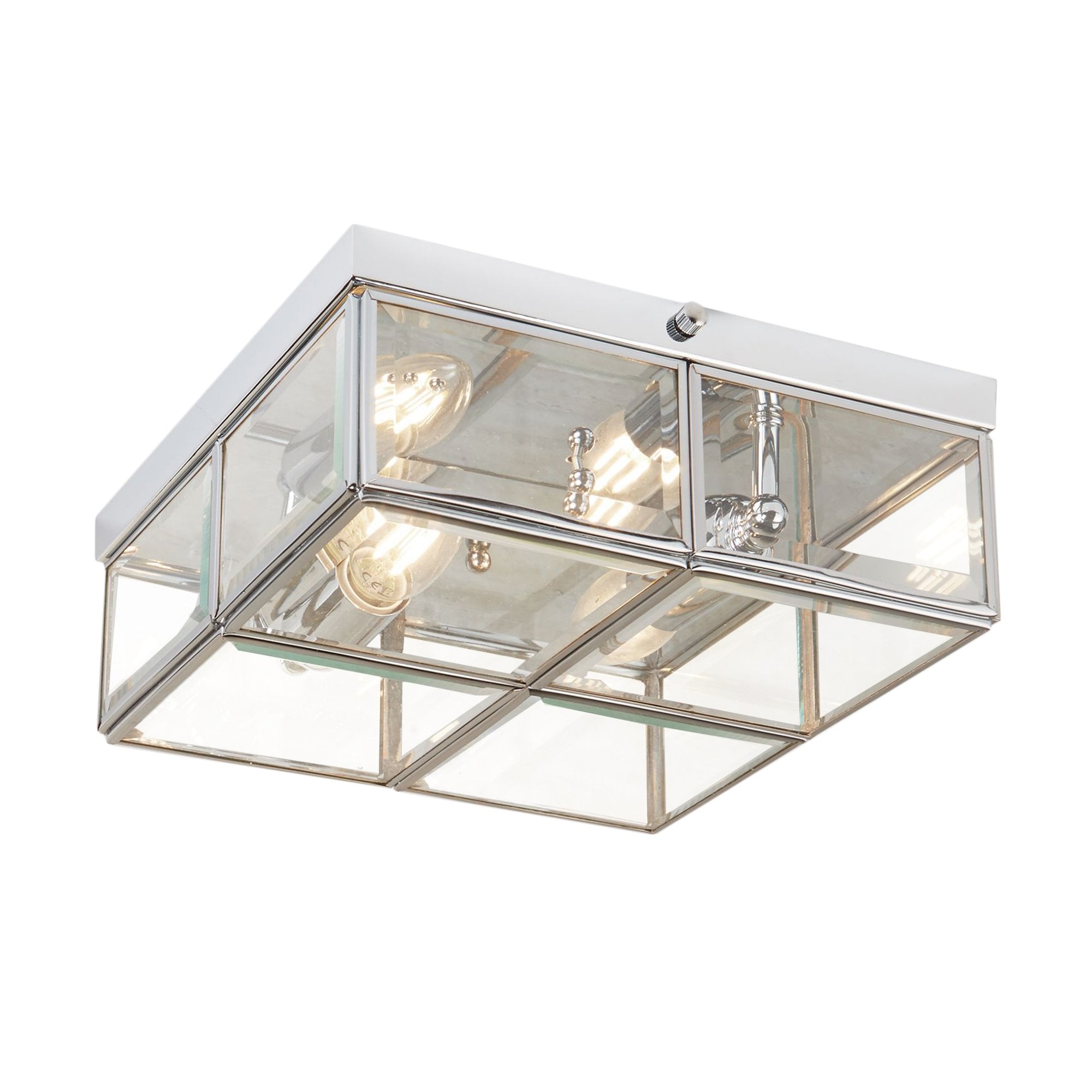 Searchlight Chrome 2 Light Flush Fitting With Clear Bevelled Glass Shade
