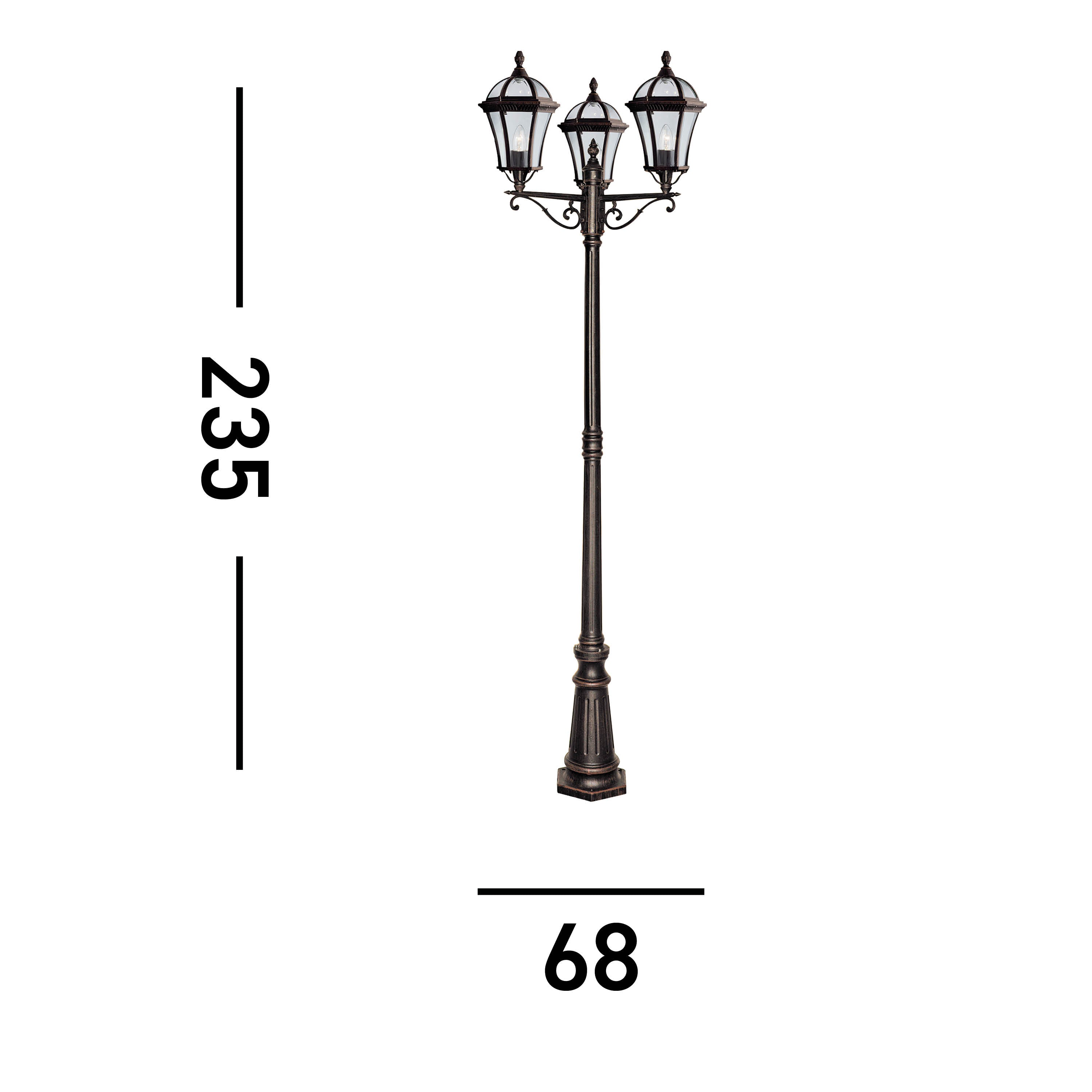Searchlight Cairns 3 Light Outdoor Post - Aluminium, Rustic Brown & Glass