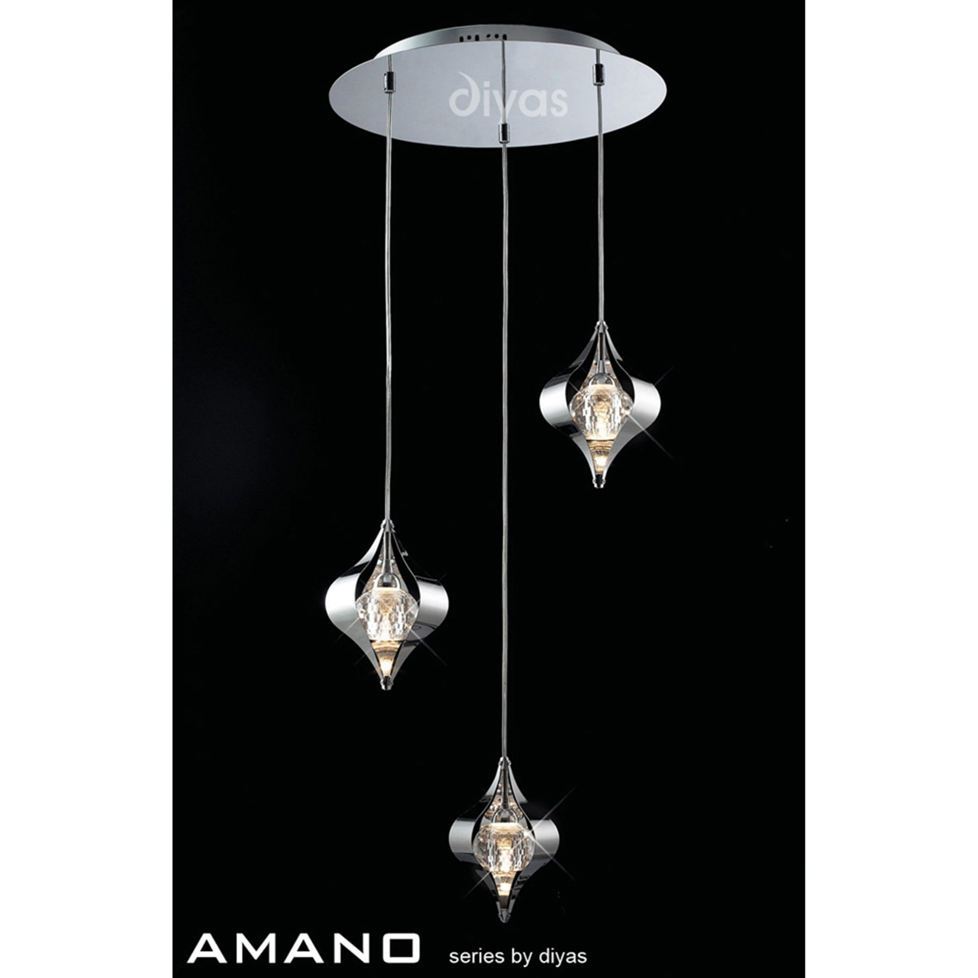 Diyas IL30584 Amano Pendant Round 3 Light Polished Chrome/Crystal