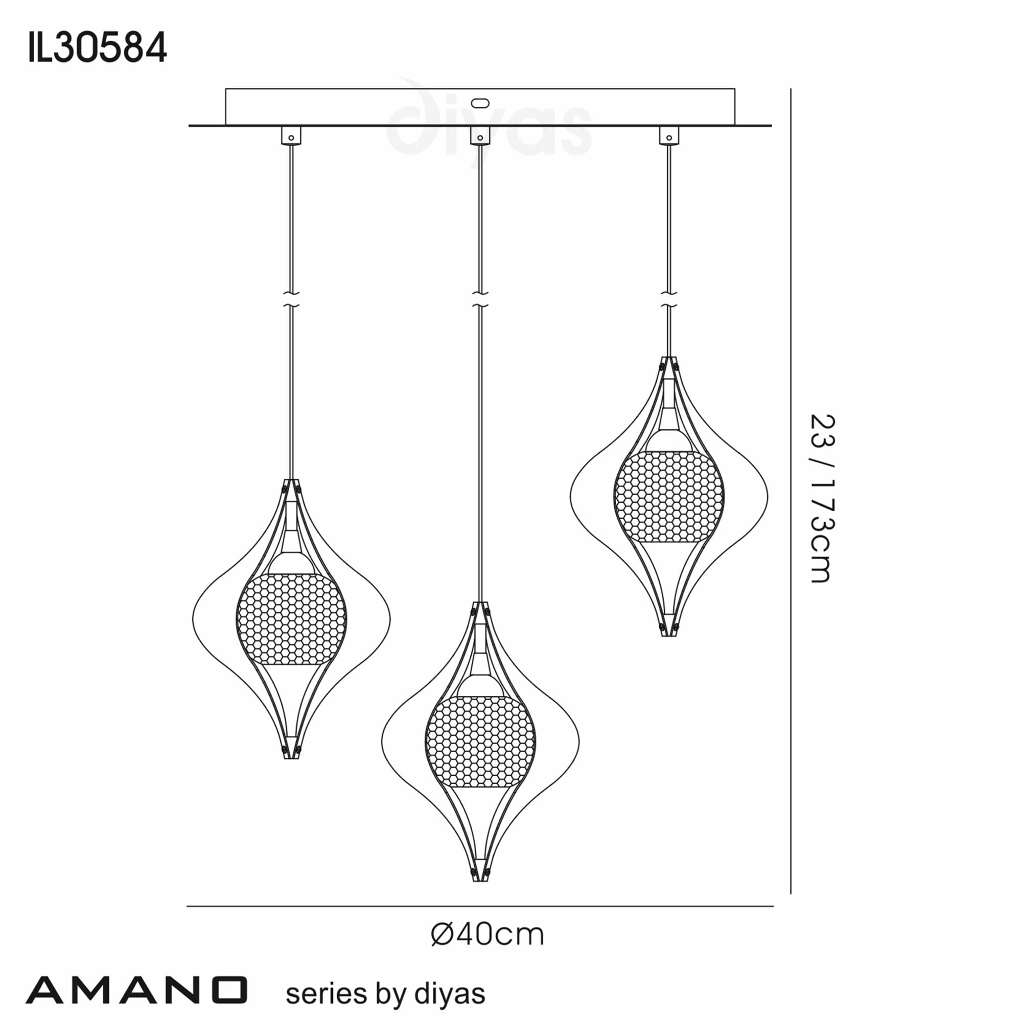 Diyas IL30584 Amano Pendant Round 3 Light Polished Chrome/Crystal