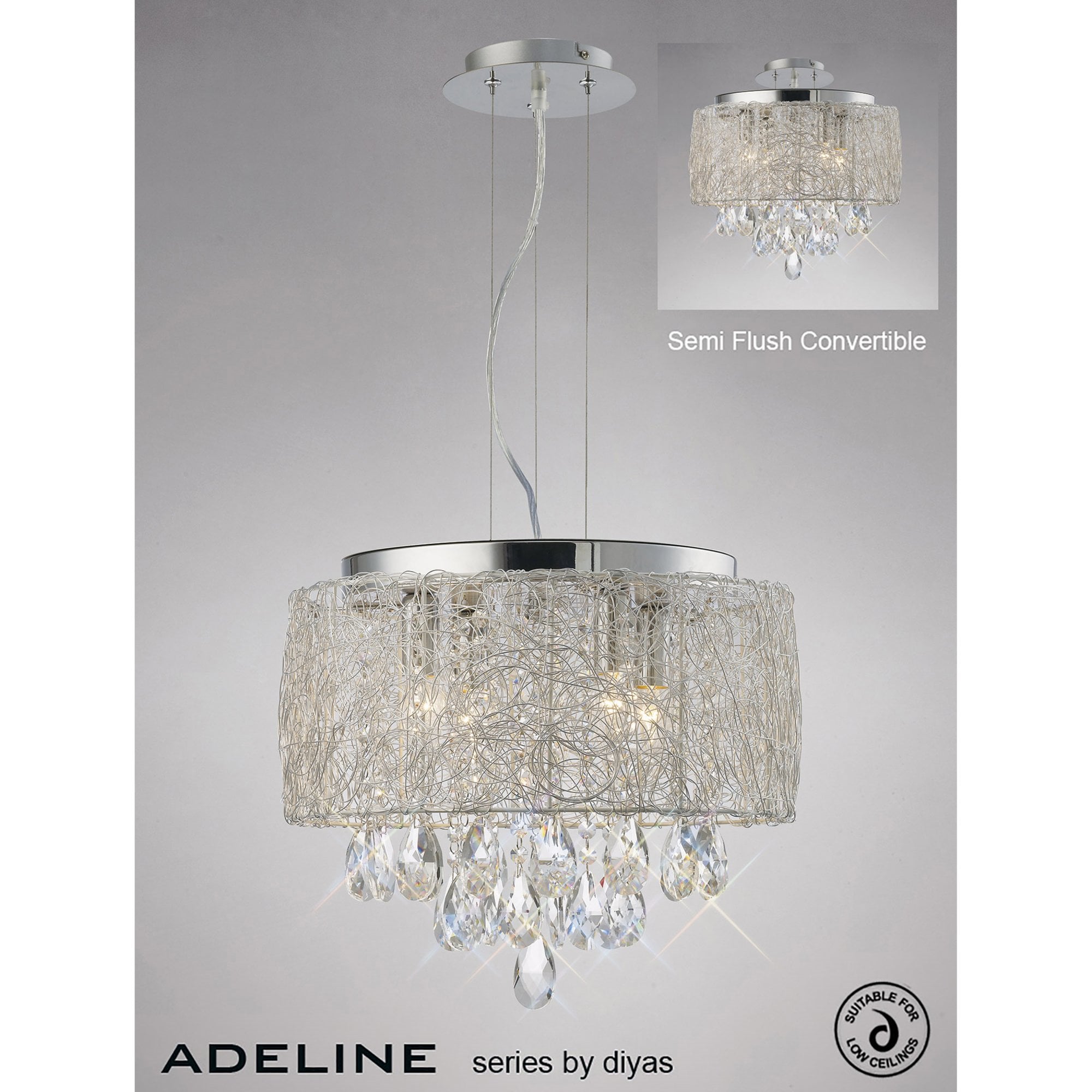 Diyas IL31160 Adeline Pendant 4 Light Polished Chrome/Crystal