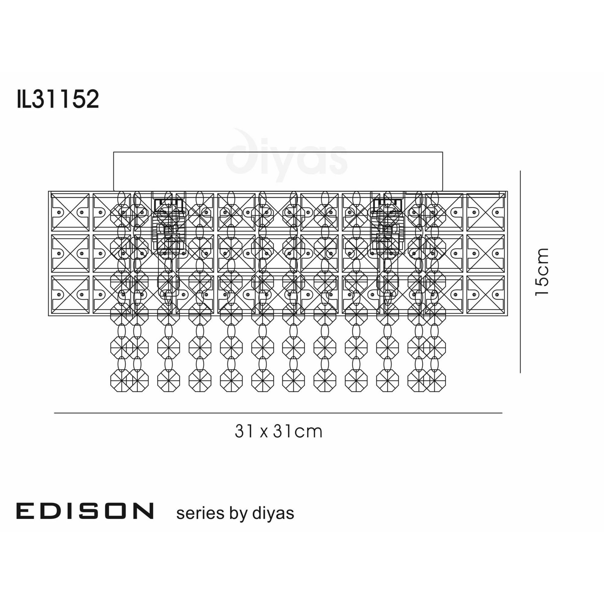 Diyas IL31152 Edison Ceiling Square 4 Light Polished Chrome/Crystal