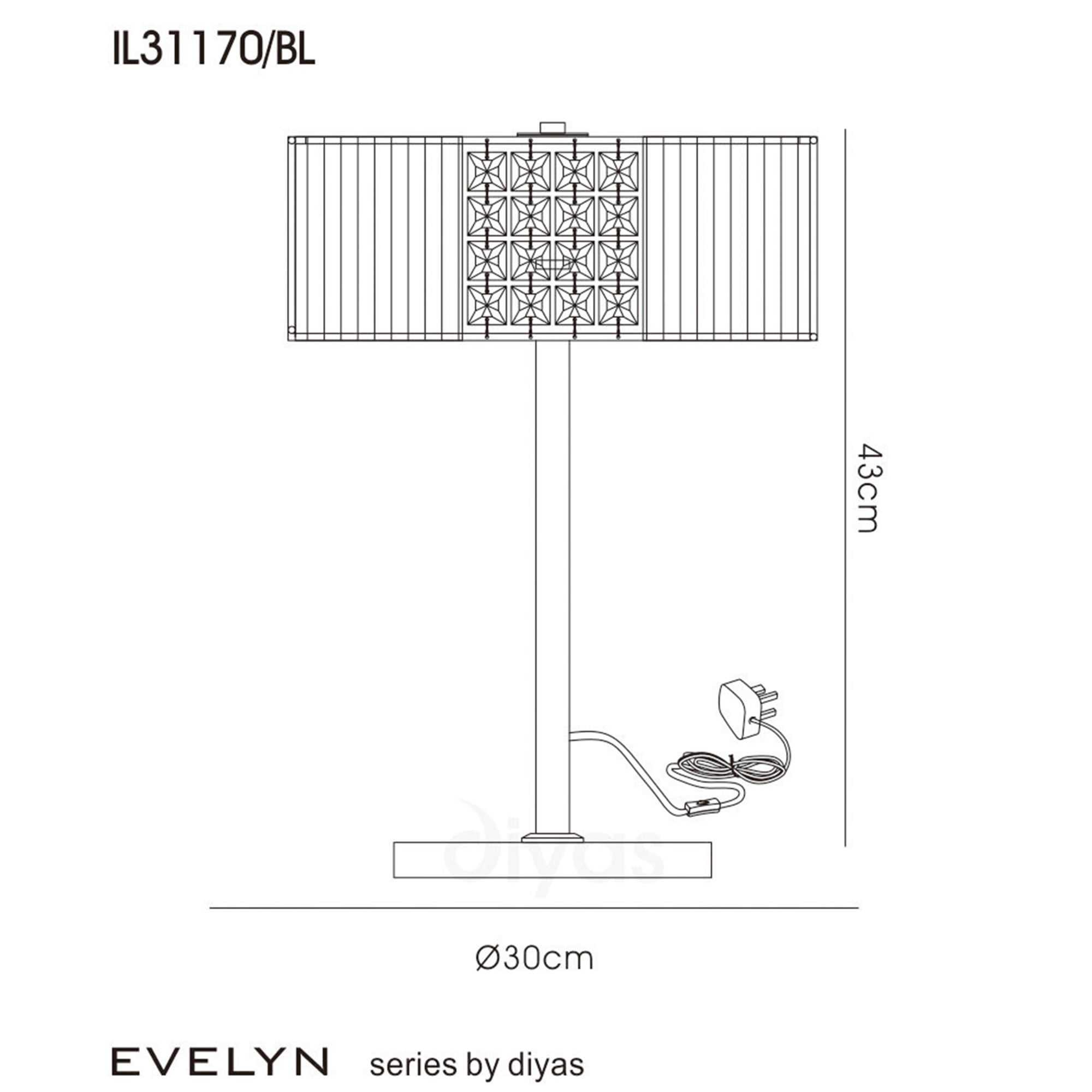 Diyas IL31170/BL Evelyn Table Lamp Round With Black Shade 2 Light Polished Chrome/Crystal
