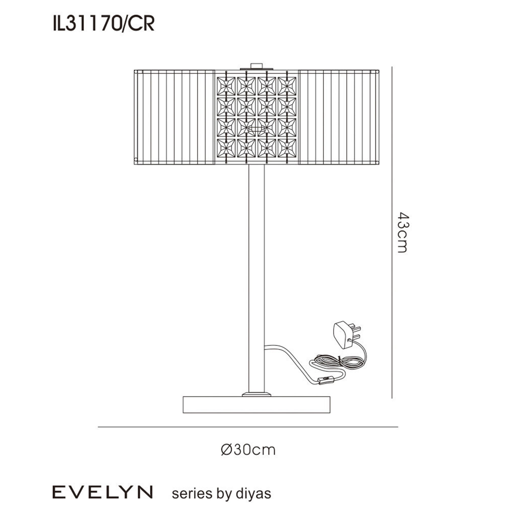 Diyas IL31170/CR Evelyn Table Lamp Round With Cream Shade 2 Light Polished Chrome/Crystal