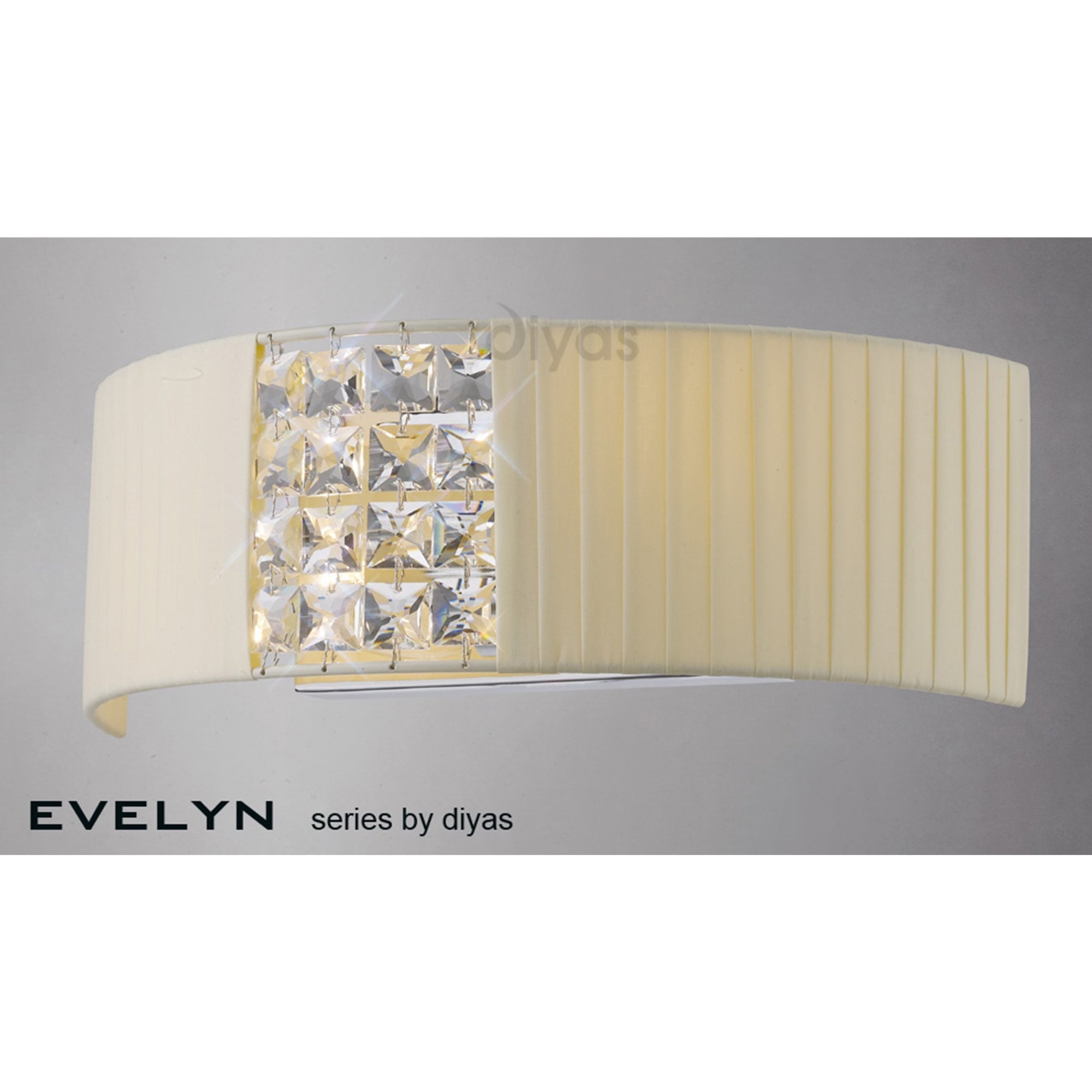 Diyas IL31171/CR Evelyn Wall Light With Cream Shade 2 Light Polished Chrome/Crystal