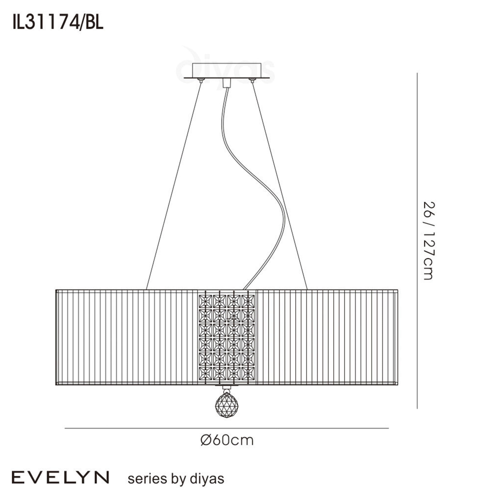 Diyas IL31174/BL Evelyn Pendant Round With Black Shade 5 Light Polished Chrome/Crystal