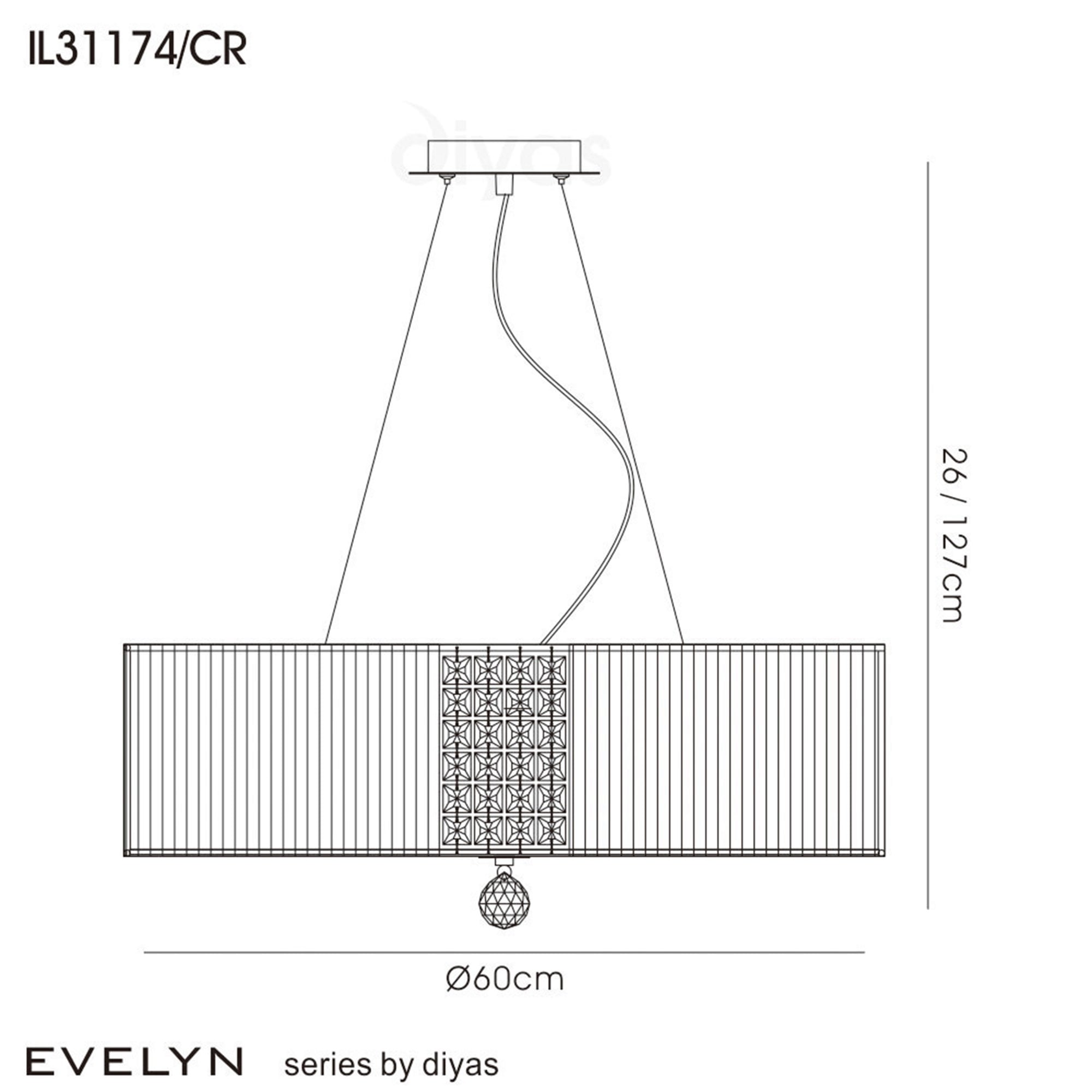 Diyas IL31174/CR Evelyn Pendant Round With Cream Shade 5 Light Polished Chrome/Crystal