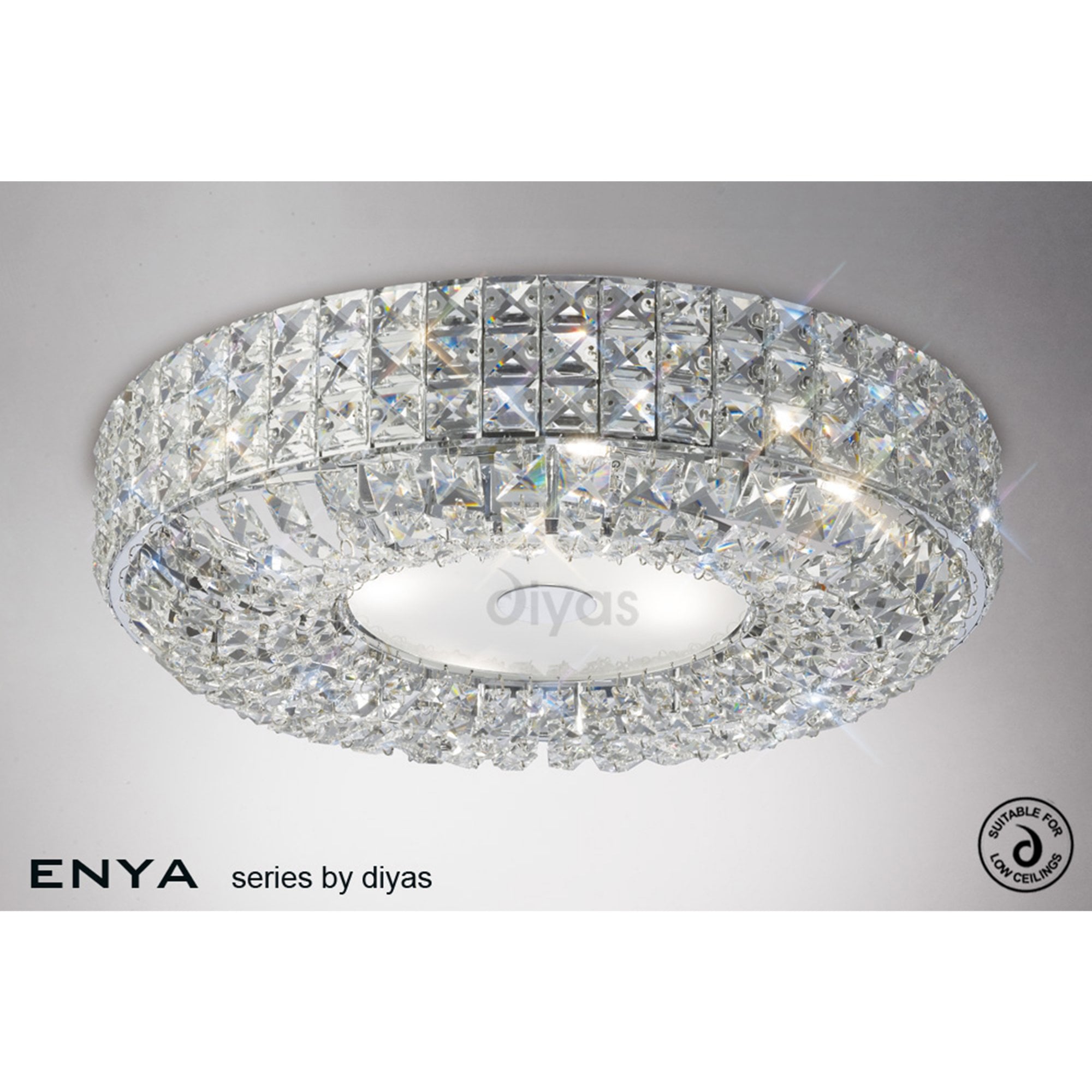 Diyas IL31201 Enya Flush Ceiling 6 Light Polished Chrome/Crystal