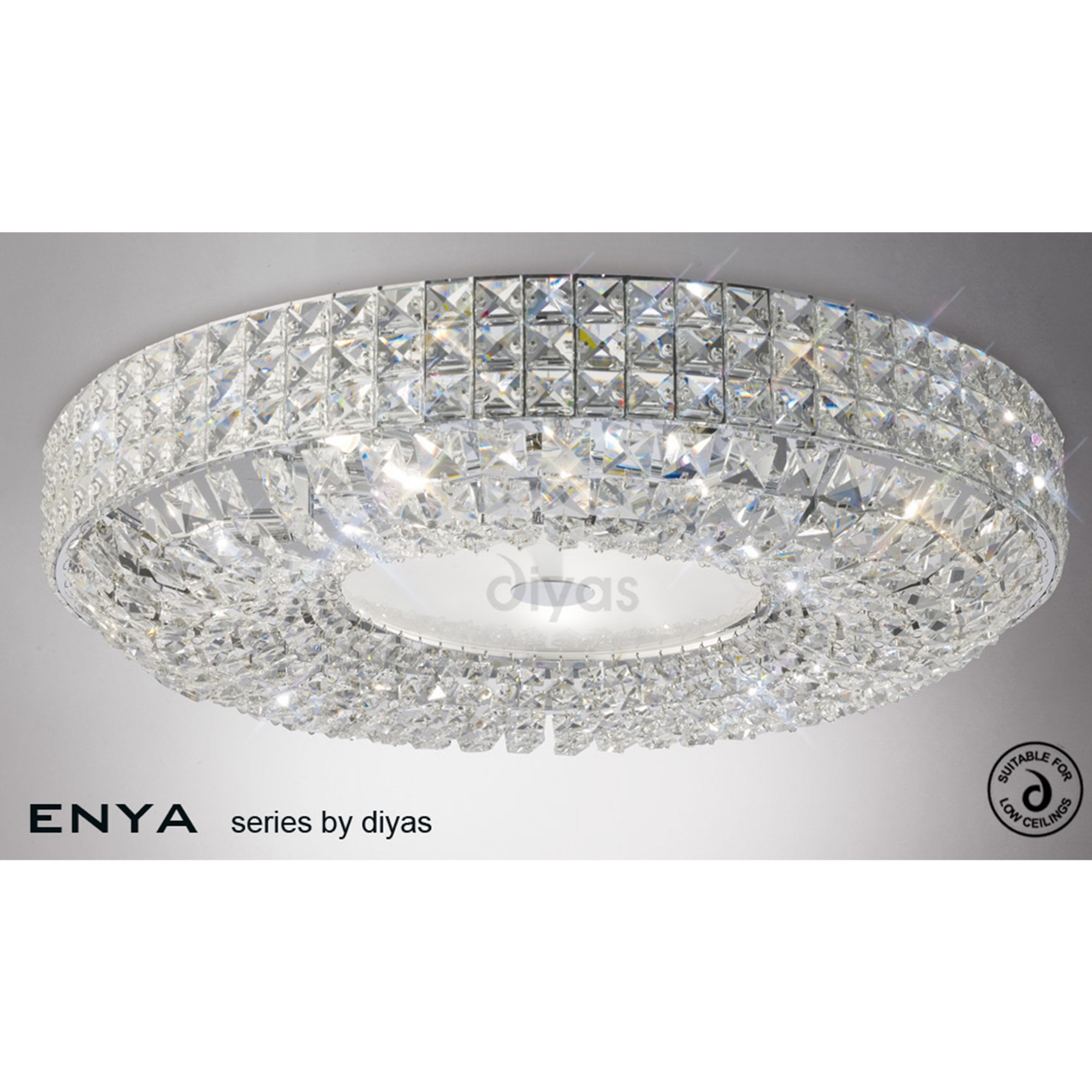 Diyas IL31202 Enya Flush Ceiling 9 Light Polished Chrome/Crystal