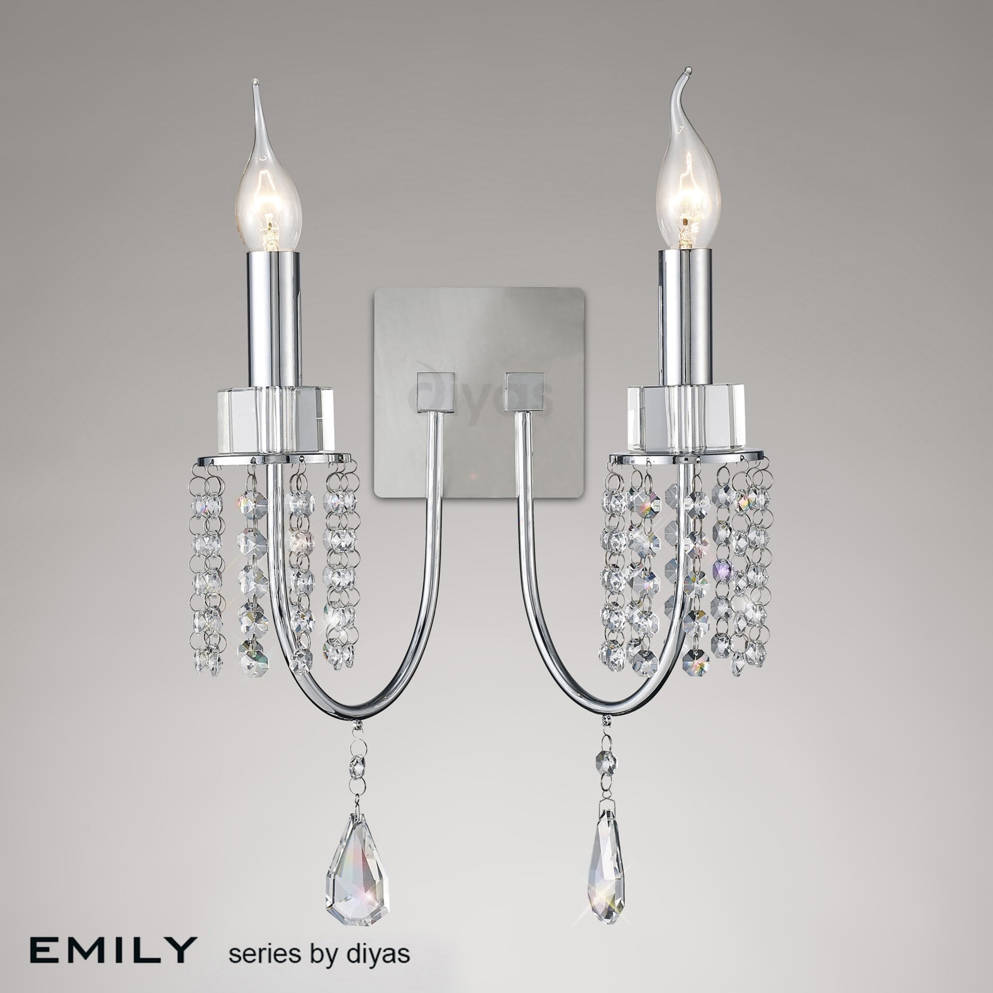 Diyas IL31541 Emily Wall Light Switched 2 Light Polished Chrome/Crystal