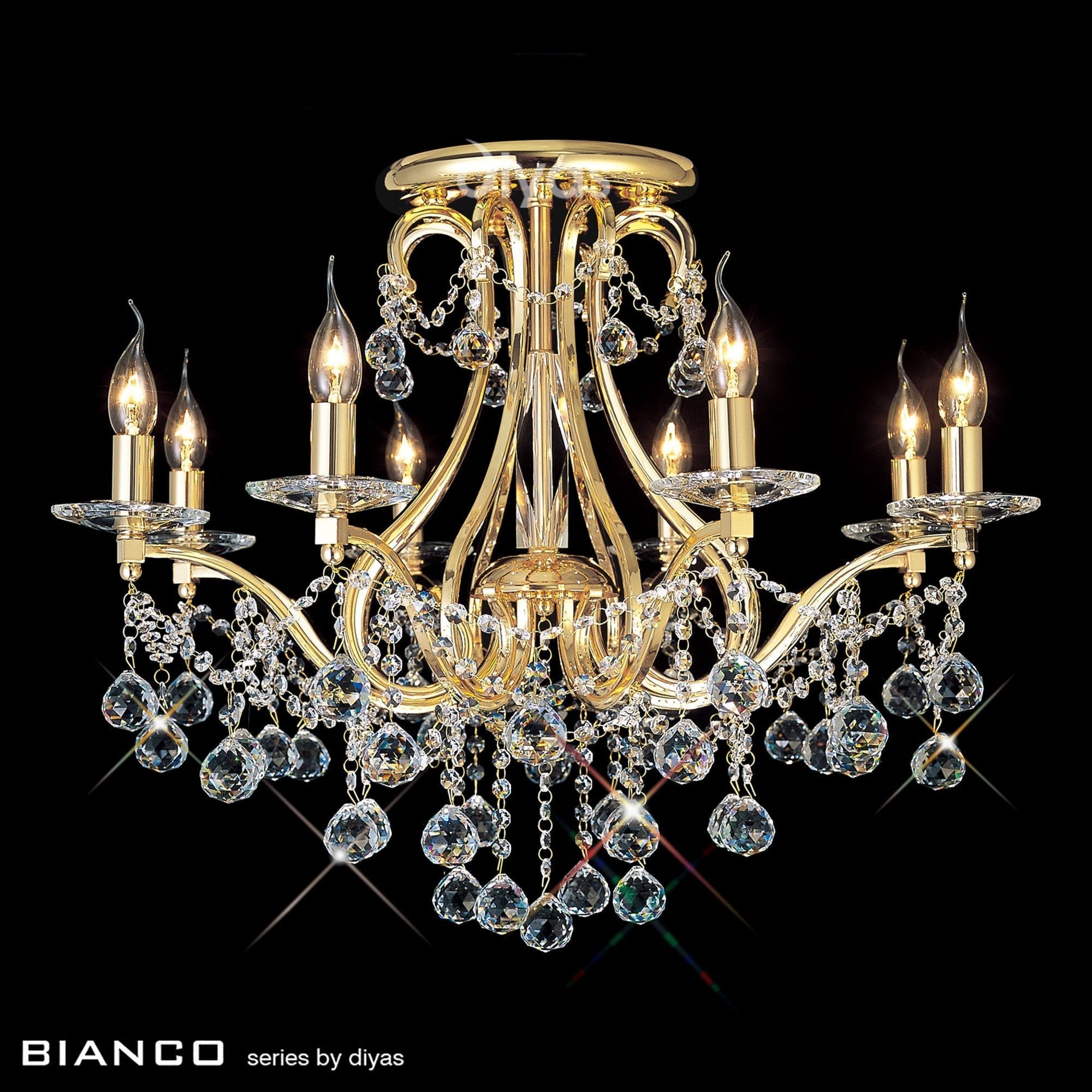 Diyas IL30218 Bianco Ceiling 8 Light French Gold/Crystal