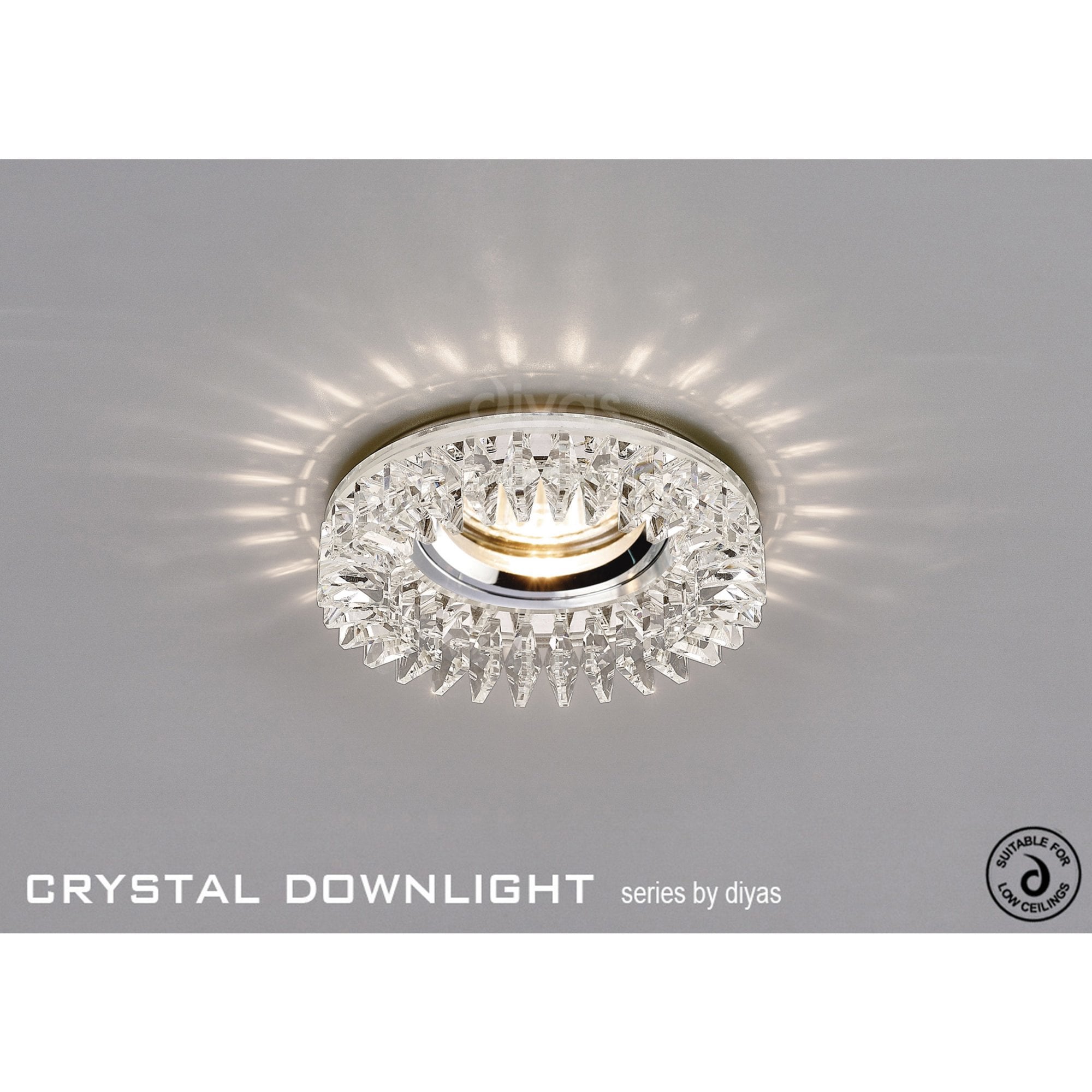 Diyas IL30833CH Crystal Downlight Round With Square Crystals Perimeter Rim 10cm - Shade Only