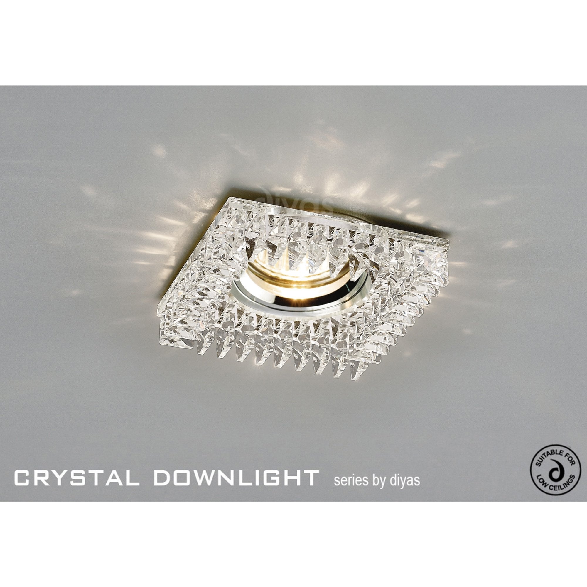 Diyas IL30834CH Crystal Downlight Square With Square Crystals Perimeter Rim 9cm - Shade Only