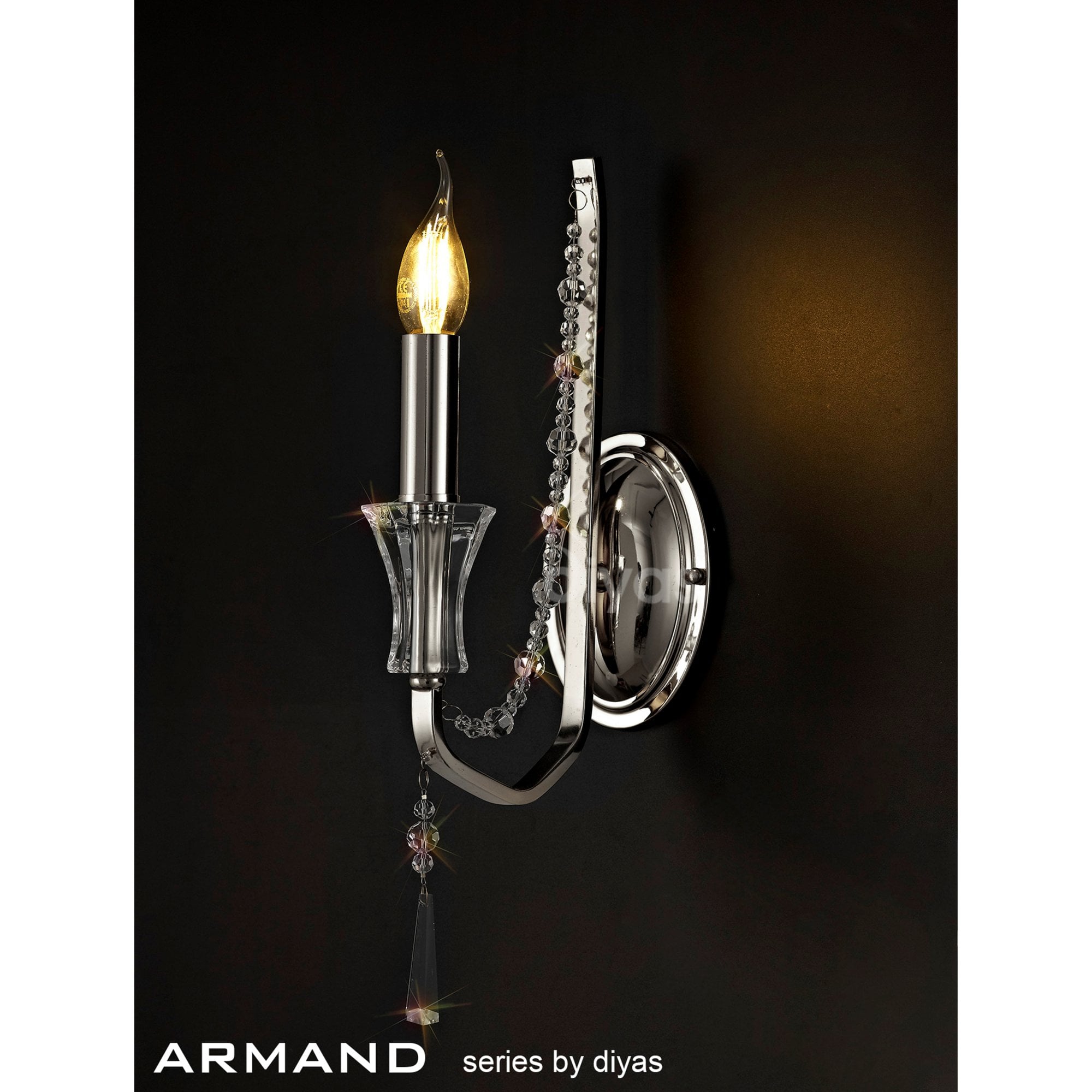 Diyas Armand Wall Lamp Single Light E14  - Polished Chrome/Crystal