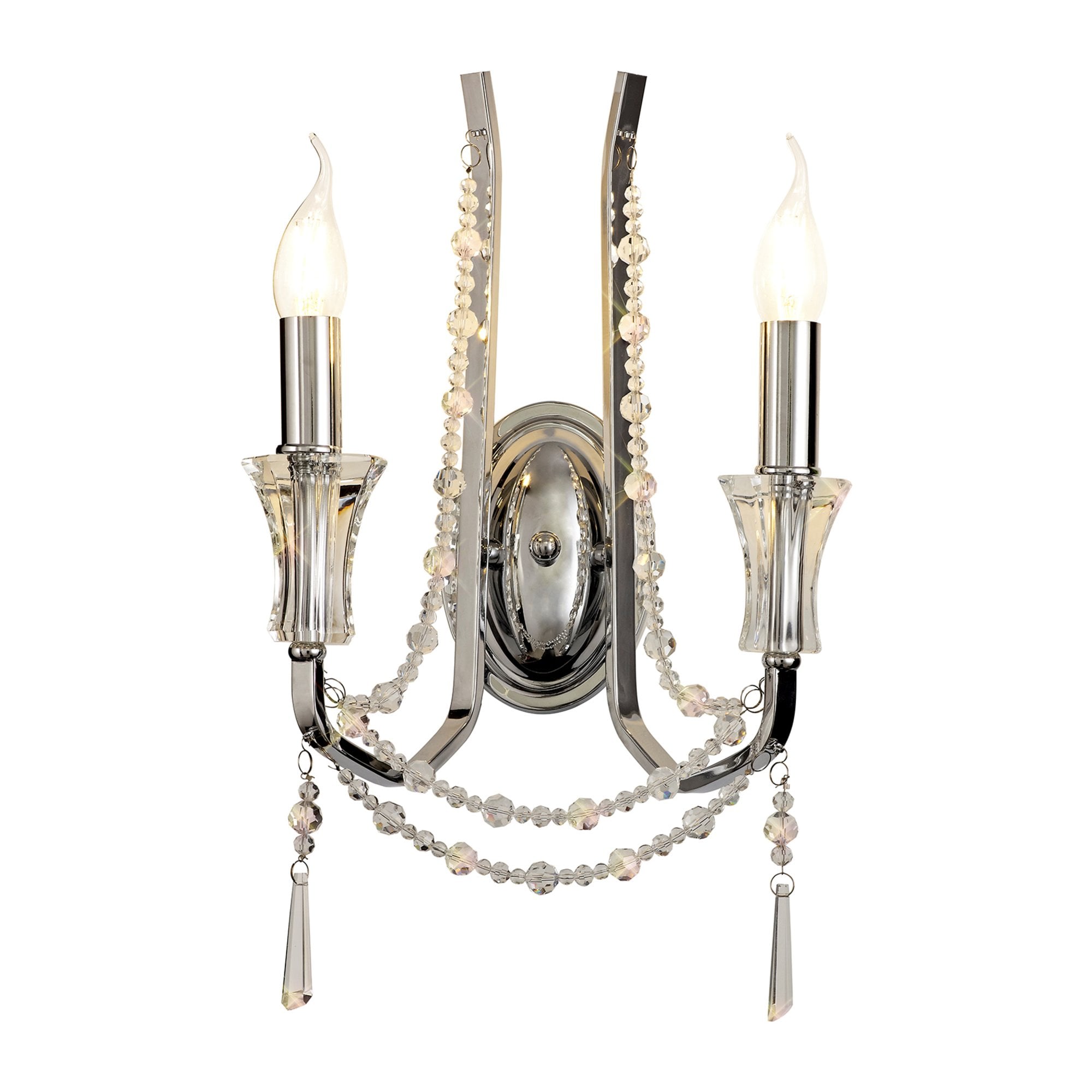 Diyas Armand Wall Lamp 2 Light E14 - Polished Chrome/Crystal