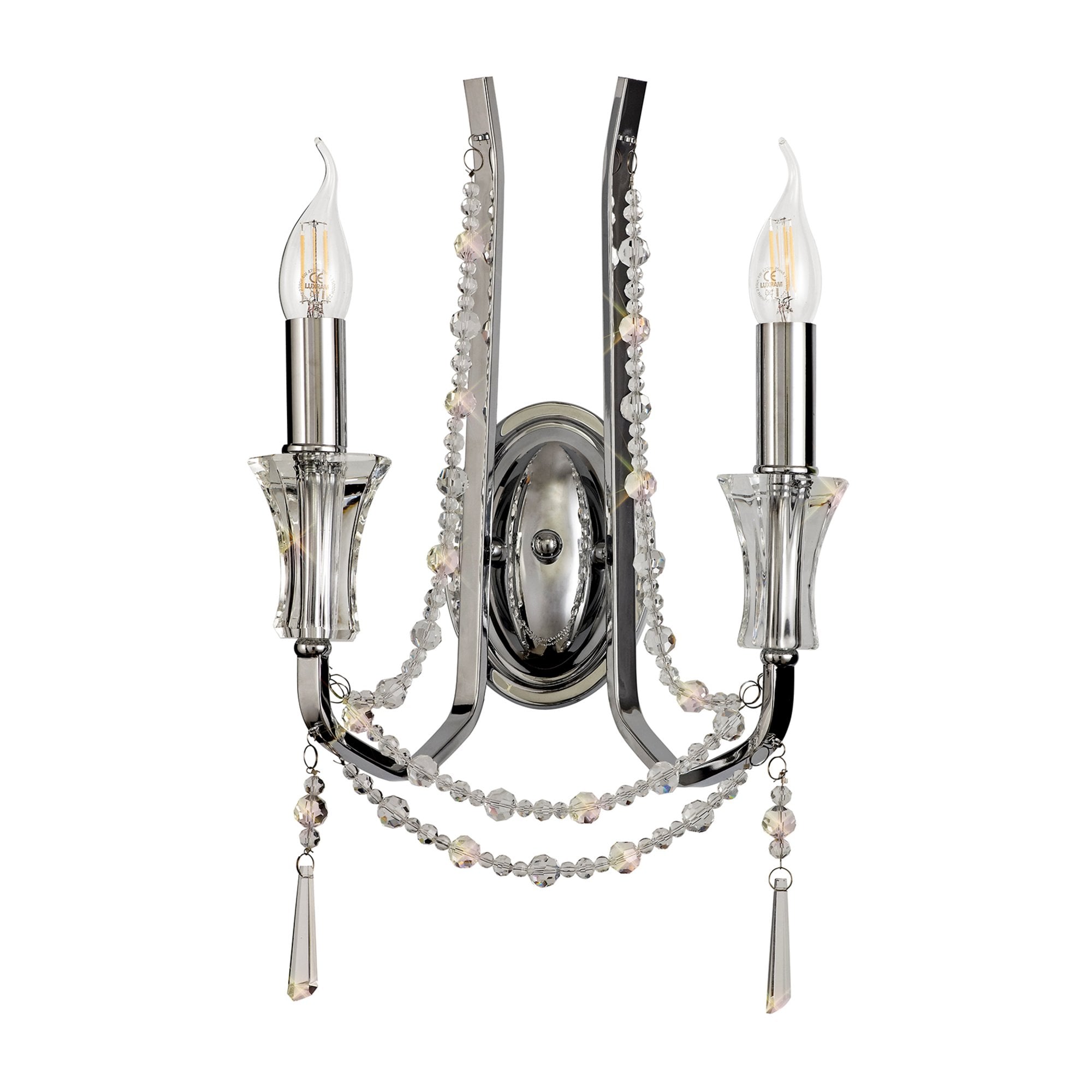 Diyas Armand Wall Lamp 2 Light E14 - Polished Chrome/Crystal