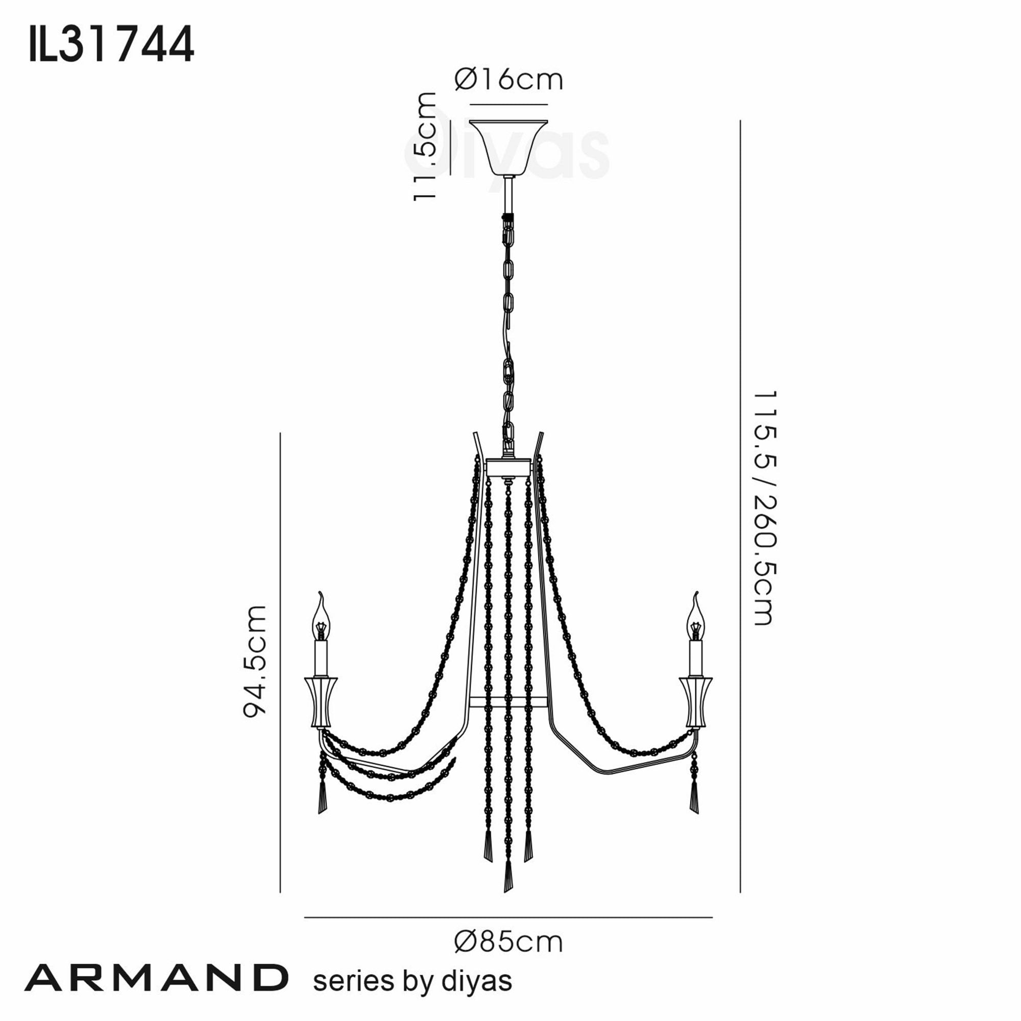 Diyas Armand Pendant 8 Light E14 - Polished Chrome/Crystal