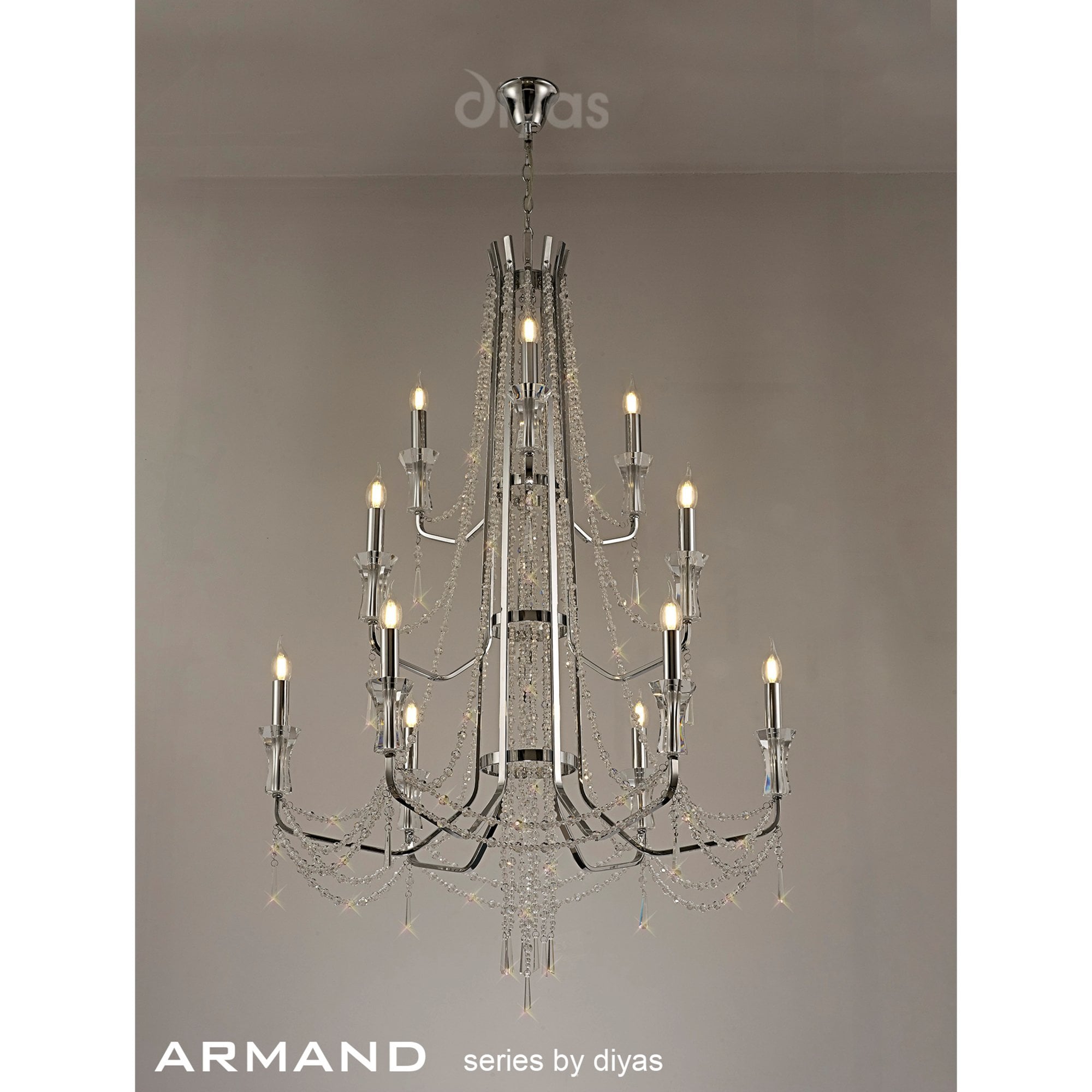 Diyas Armand Pendant 6+3+3 Light E14 - Polished Chrome/Crystal