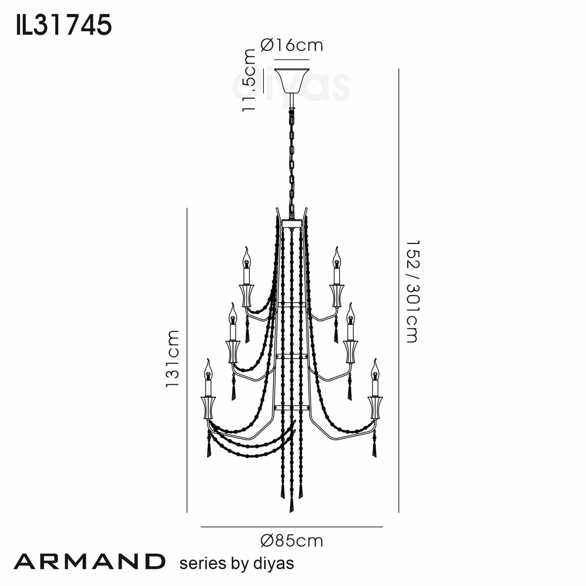 Diyas Armand Pendant 6+3+3 Light E14 - Polished Chrome/Crystal