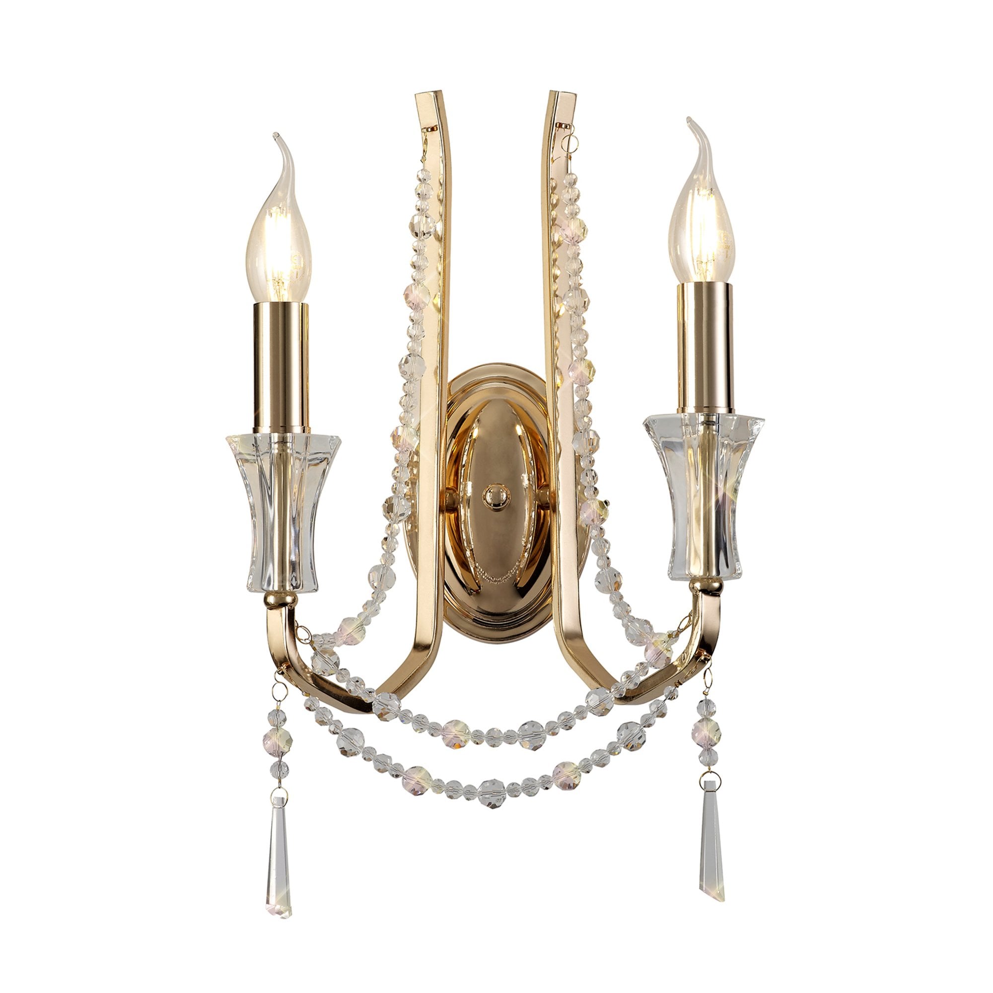Diyas Armand Wall Lamp 2 Light E14 - French Gold/Crystal